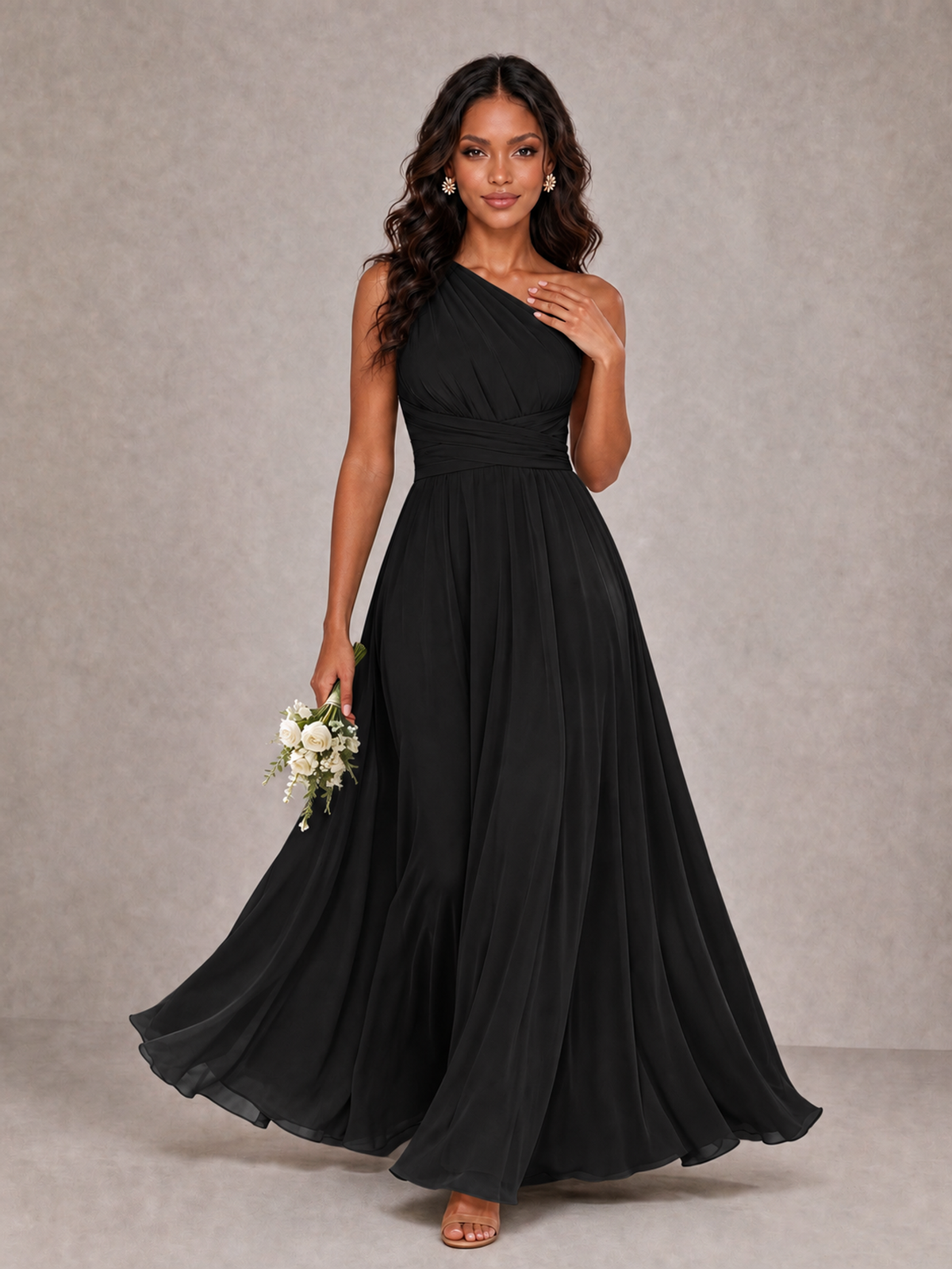 BOLODOO Black One-Shoulder A-Line Bridesmaid Dress - Black - Black_1