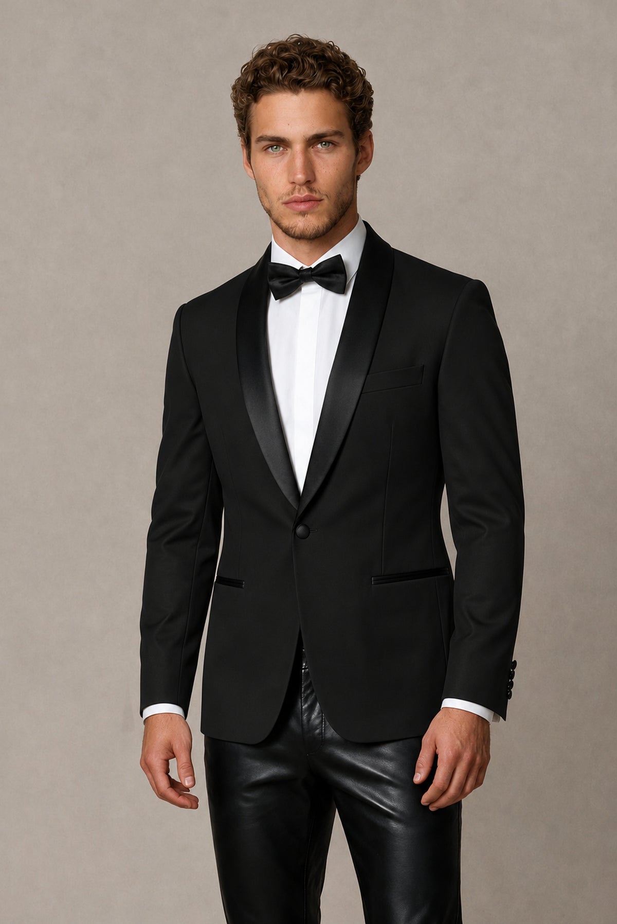 BOLODOO Men's Black Tuxedo Blazer | Black Shawl Lapel Single-Breasted Formal Jacket - Black