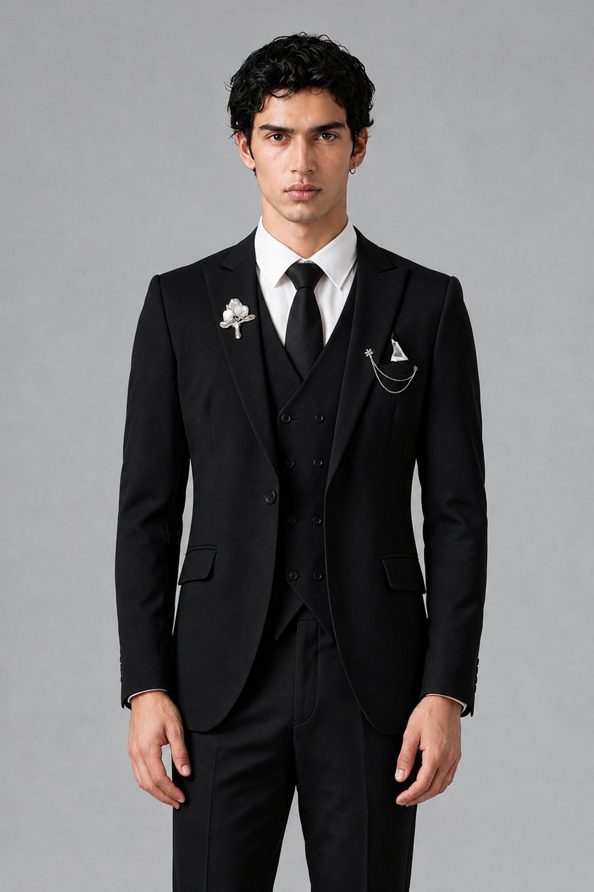 Bolodoo Men's Black 2-Piece Suit – Notch Lapel Jacket & Trousers - Black - Black_1