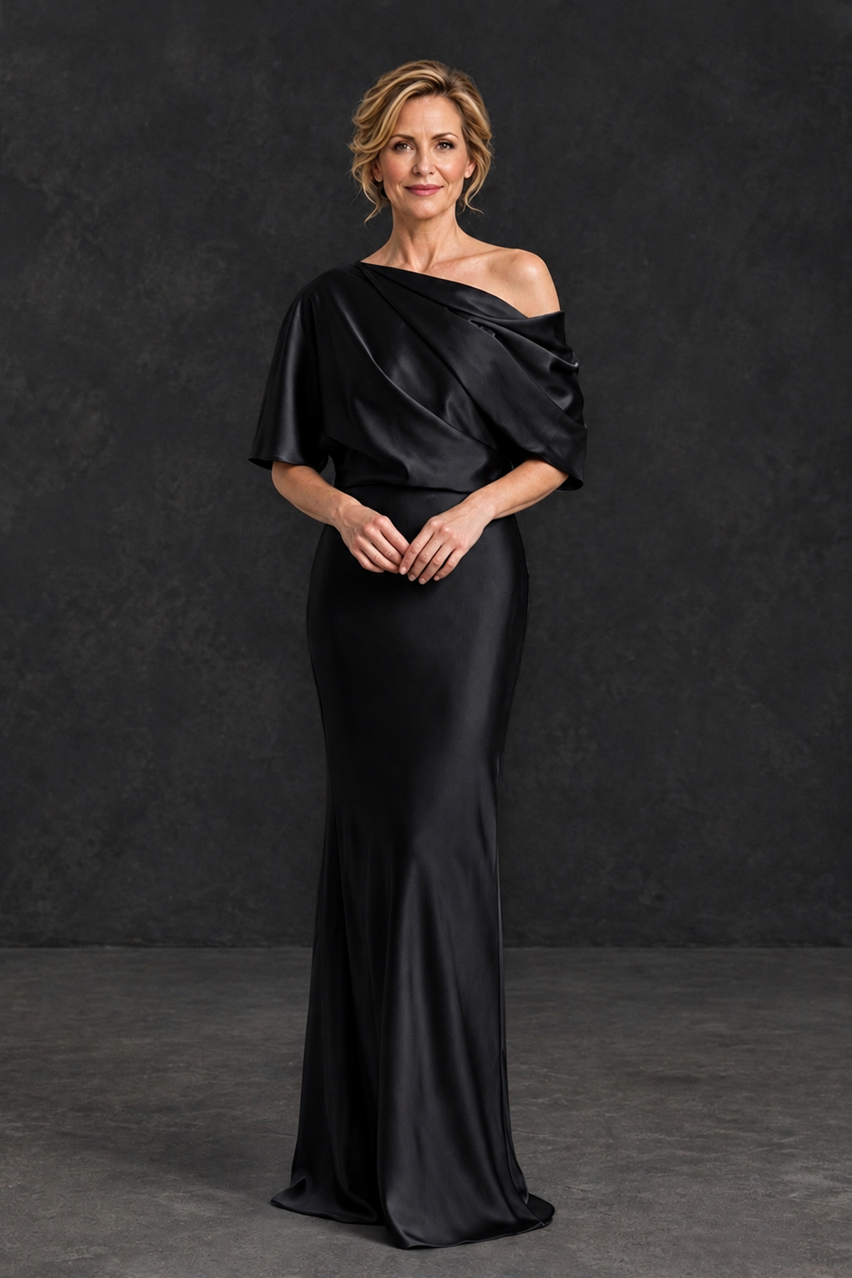 BOLODOO Black Satin Asymmetric Mother of the Bride Dress - Black - Black_1