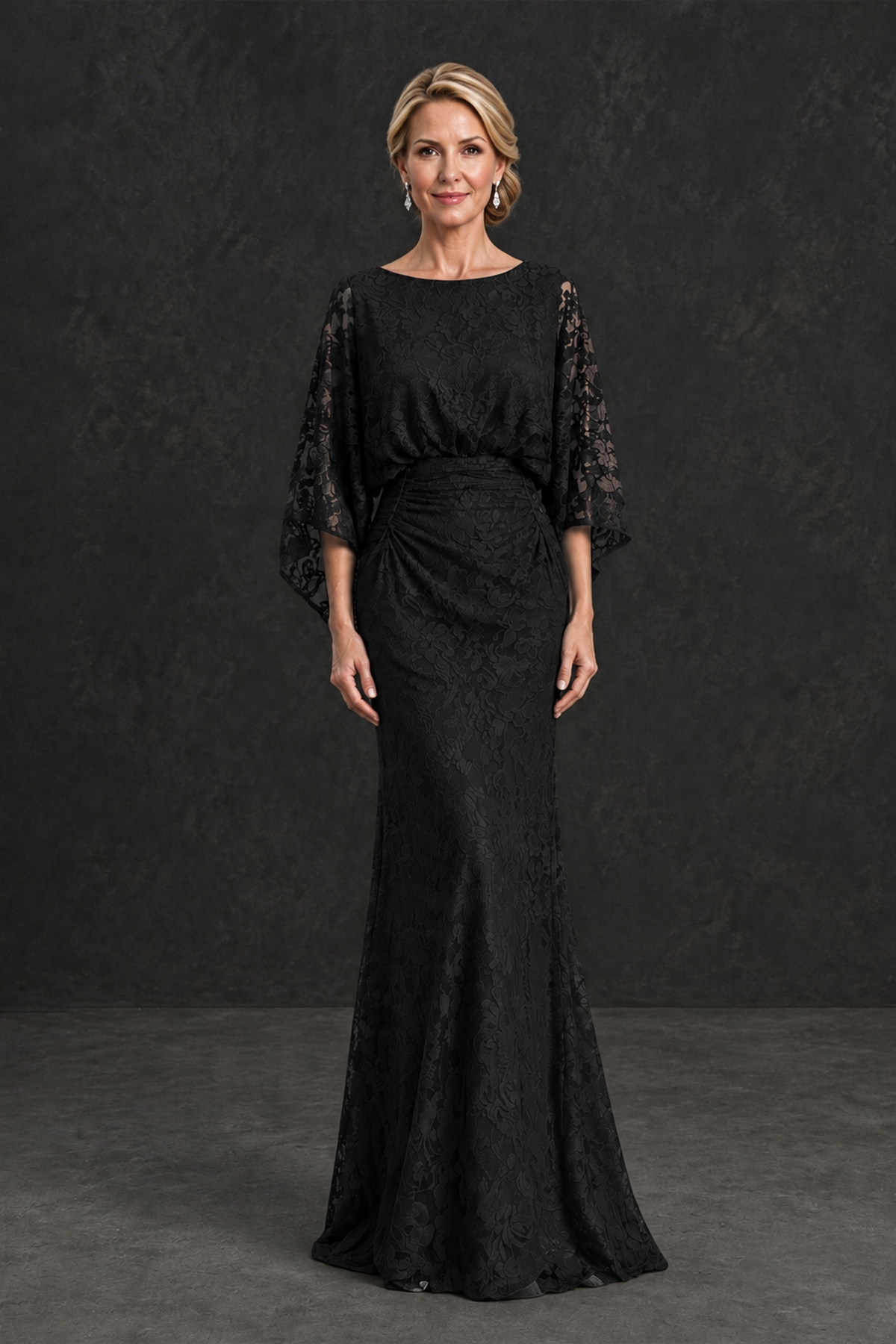 BOLODOO Black Lace Flutter Sleeve Mother of the Bride Dress - Black - Black_1