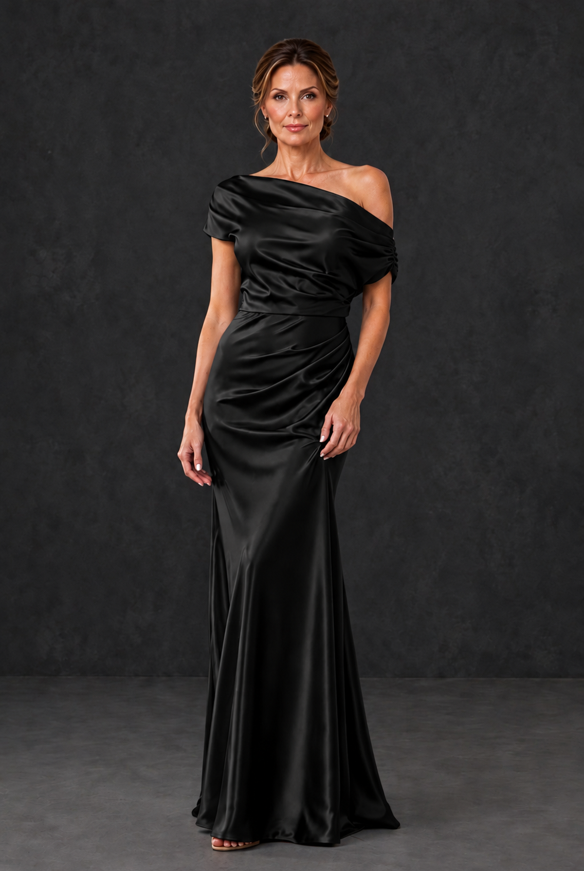 BOLODOO Black Asymmetric Ruched Mother of the Bride Dress - Black - Black_1