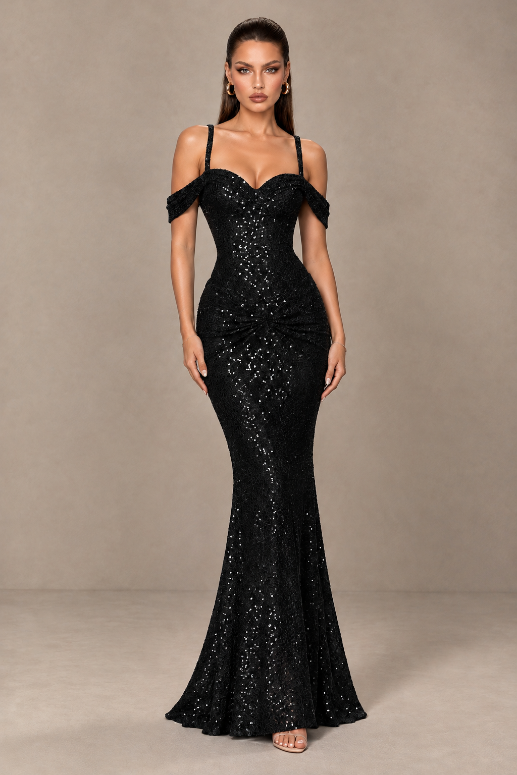 BOLODOO Black Sequin Off-Shoulder Mermaid Prom Dress - Black - Black_1