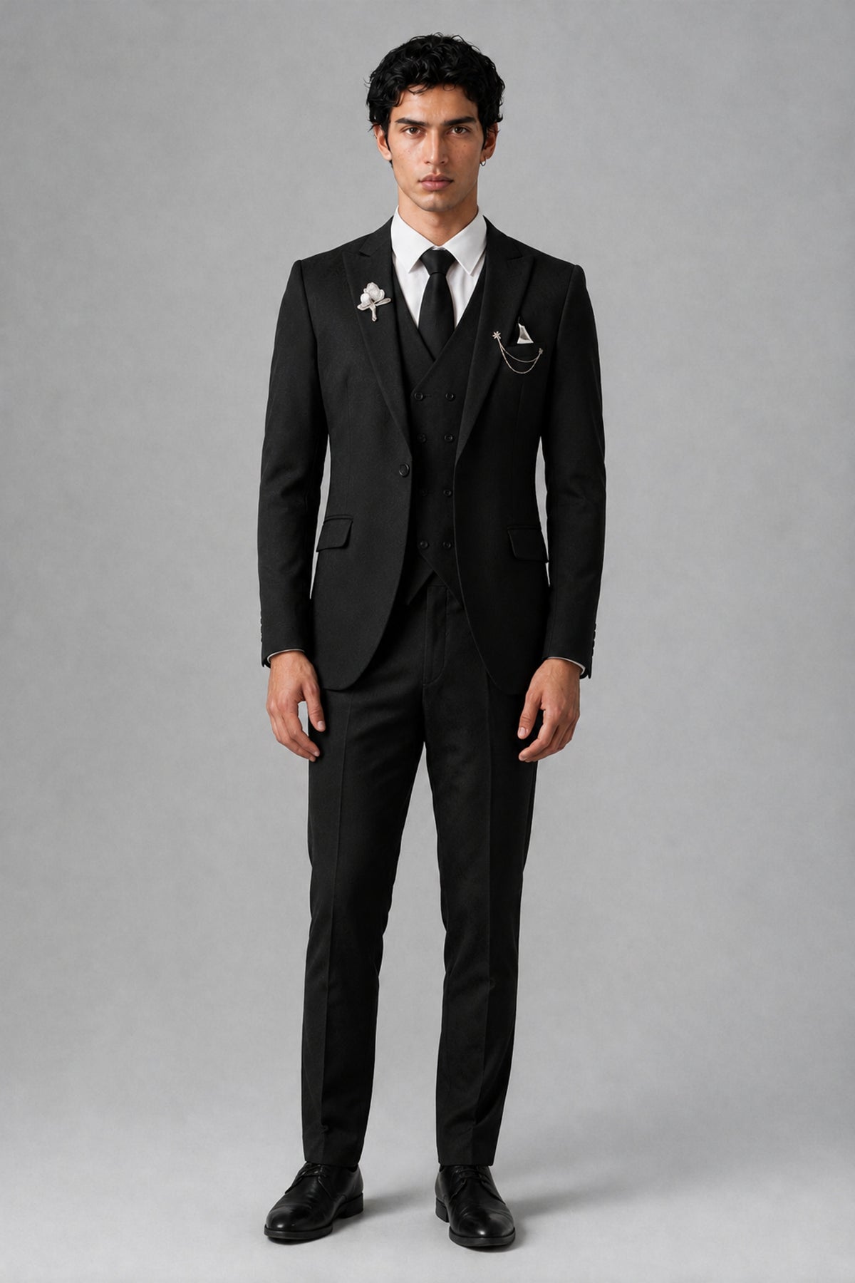 Bolodoo Men's Black 2-Piece Suit – Notch Lapel Jacket & Trousers - Black - Black_2