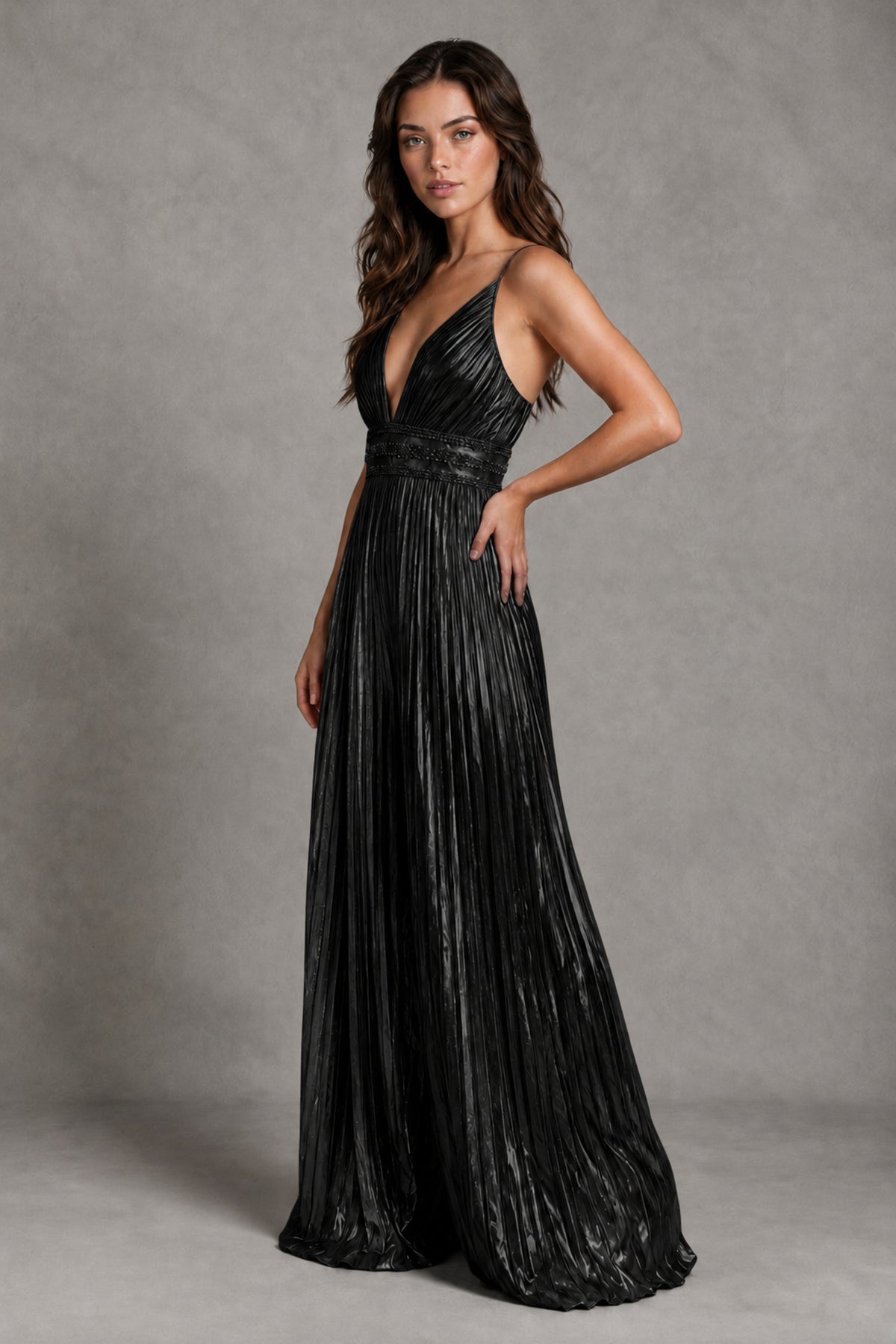 BOLODOO Black Pleated Wide-Leg Jumpsuit with Open Back - Black