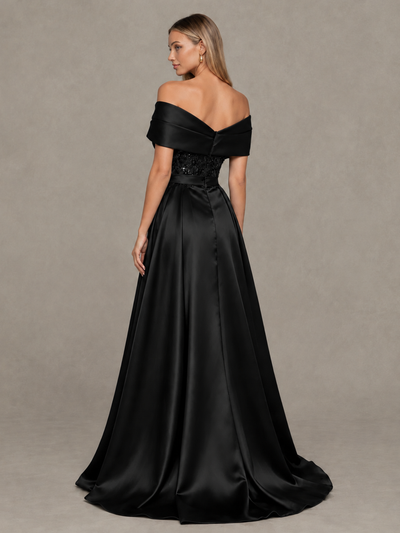 BOLODOO Black Sequin Mermaid Evening Dress with Detachable Satin Overskirt and Sweep Train - Black - Black_2