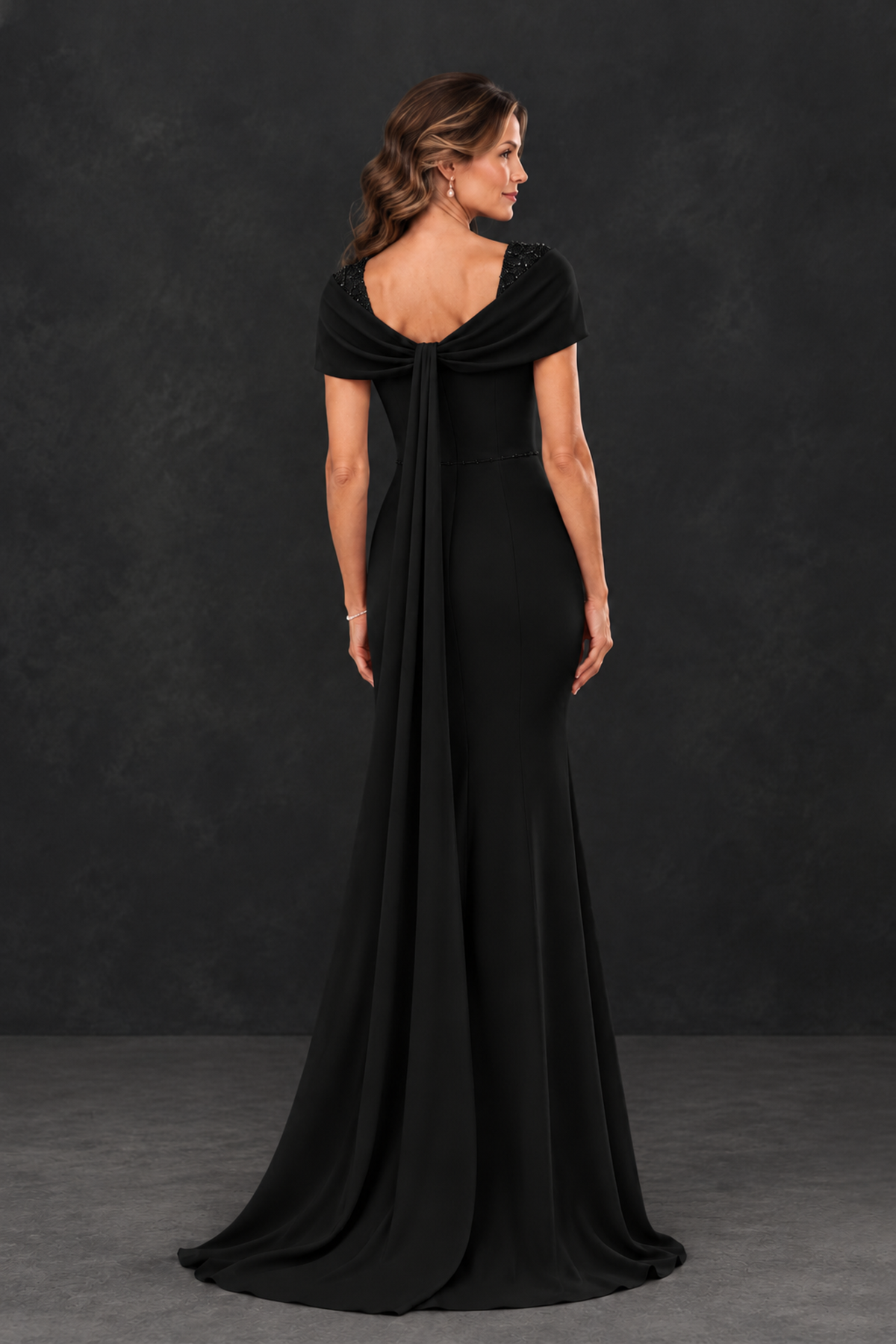 BOLODOO Black Mother of the Bride Dress with Draped Cape Detail - Black - Black_2