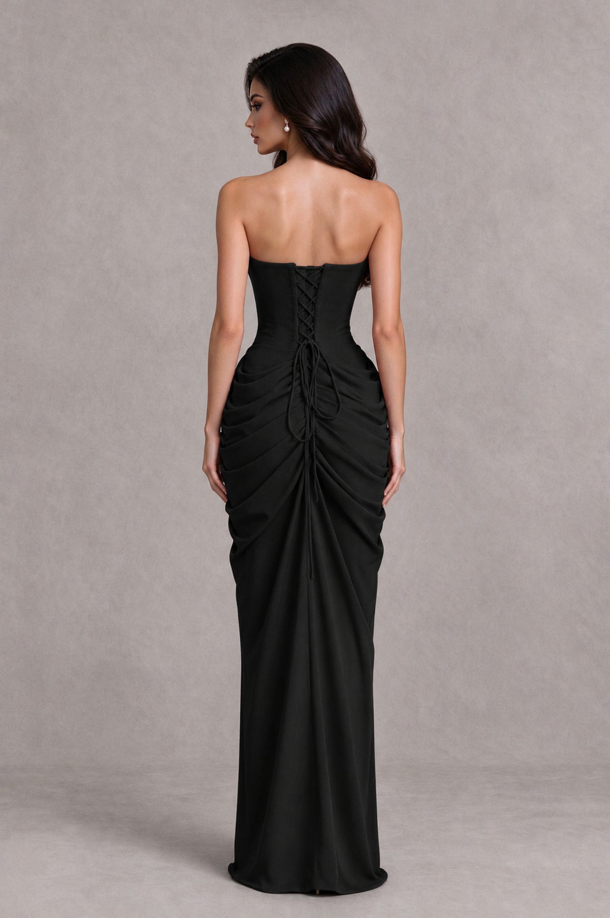 BOLODOO Black Strapless Ruched Corset Evening Gown - Black - Black_2
