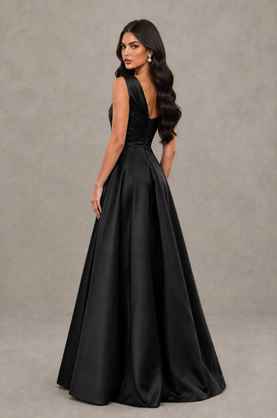 BOLODOO Black One Shoulder Satin Mermaid Formal Evening Gown with Bow - Black - Black_2