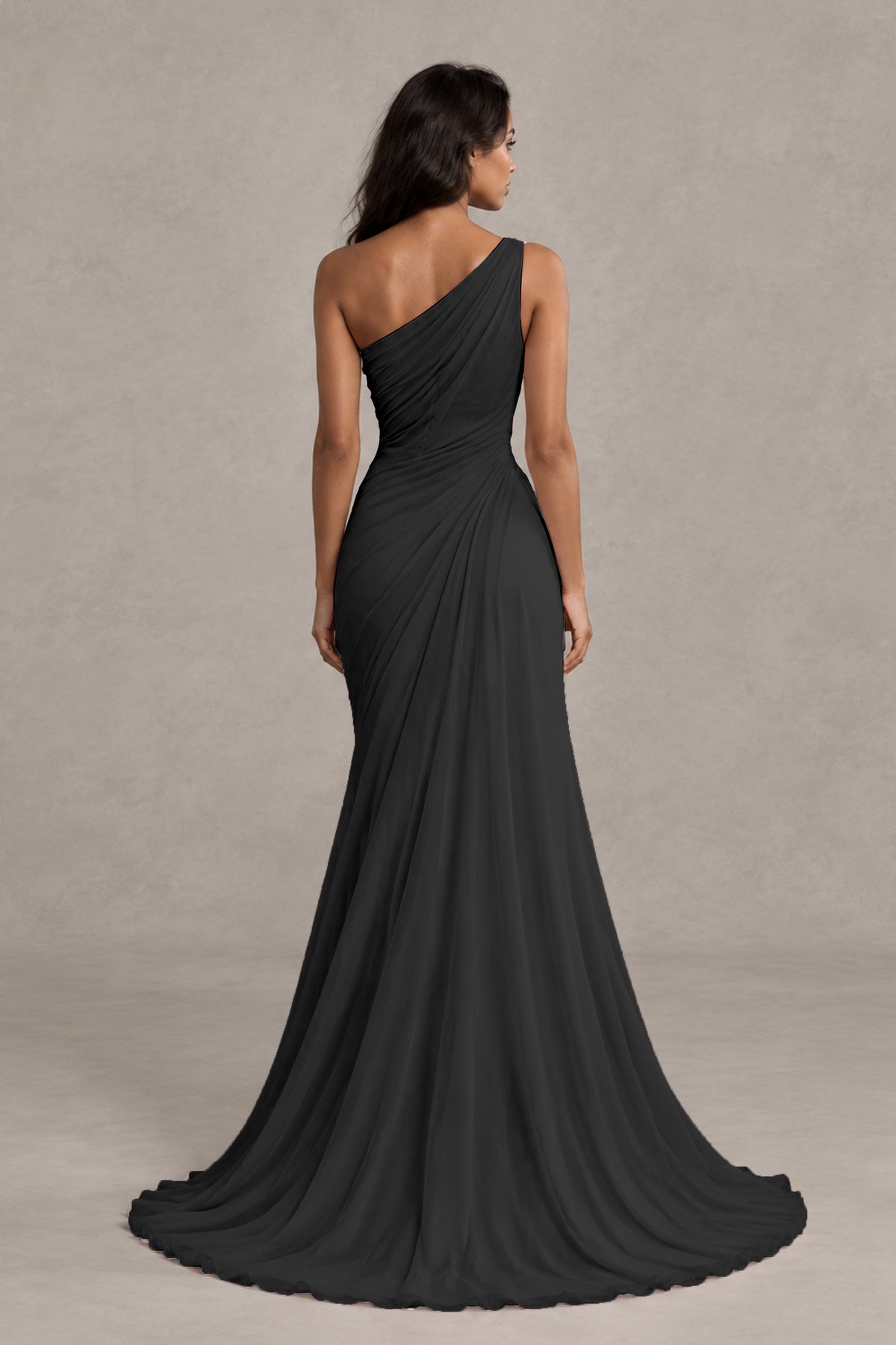 BOLODOO Black One-Shoulder Floral Ruched Maxi Dress - Black