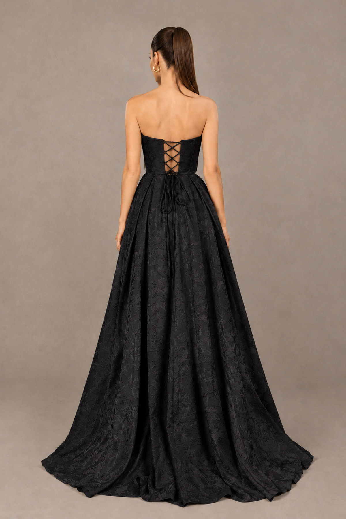 BOLODOO Black Strapless Sweetheart Corset Prom Dress with High Slit – Lace-Up Back A-Line Evening Gown - Black - Black_2