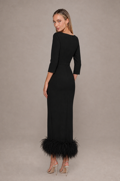 BOLODOO Black Feather-Trim Twist-Waist Midi Dress - Black - Black_2