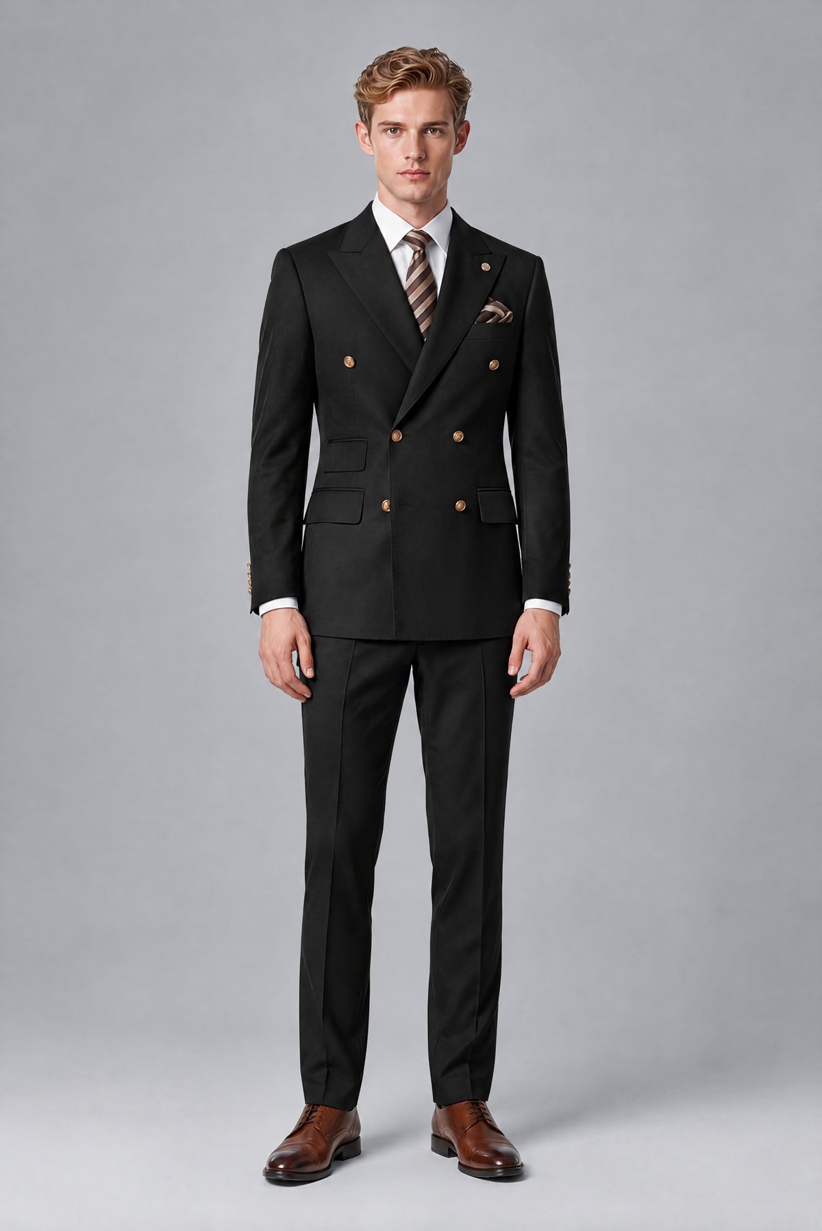 Bolodoo Men's Black Double-Breasted 2-Piece Wedding Suit - Black - Black_2