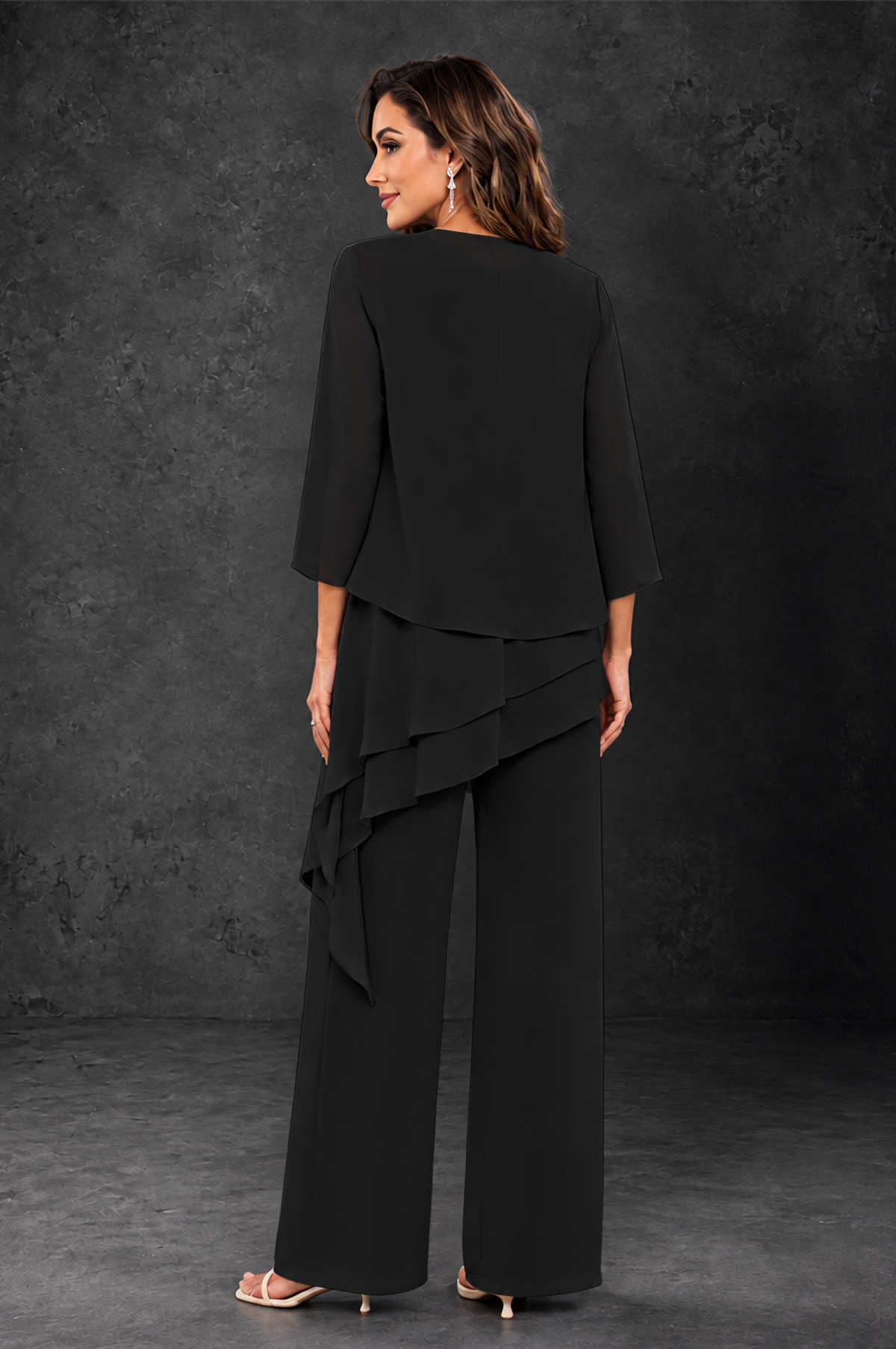 BOLODOO Black Layered Mother of the Bride Pantsuit with Jacket - Black - Black_2