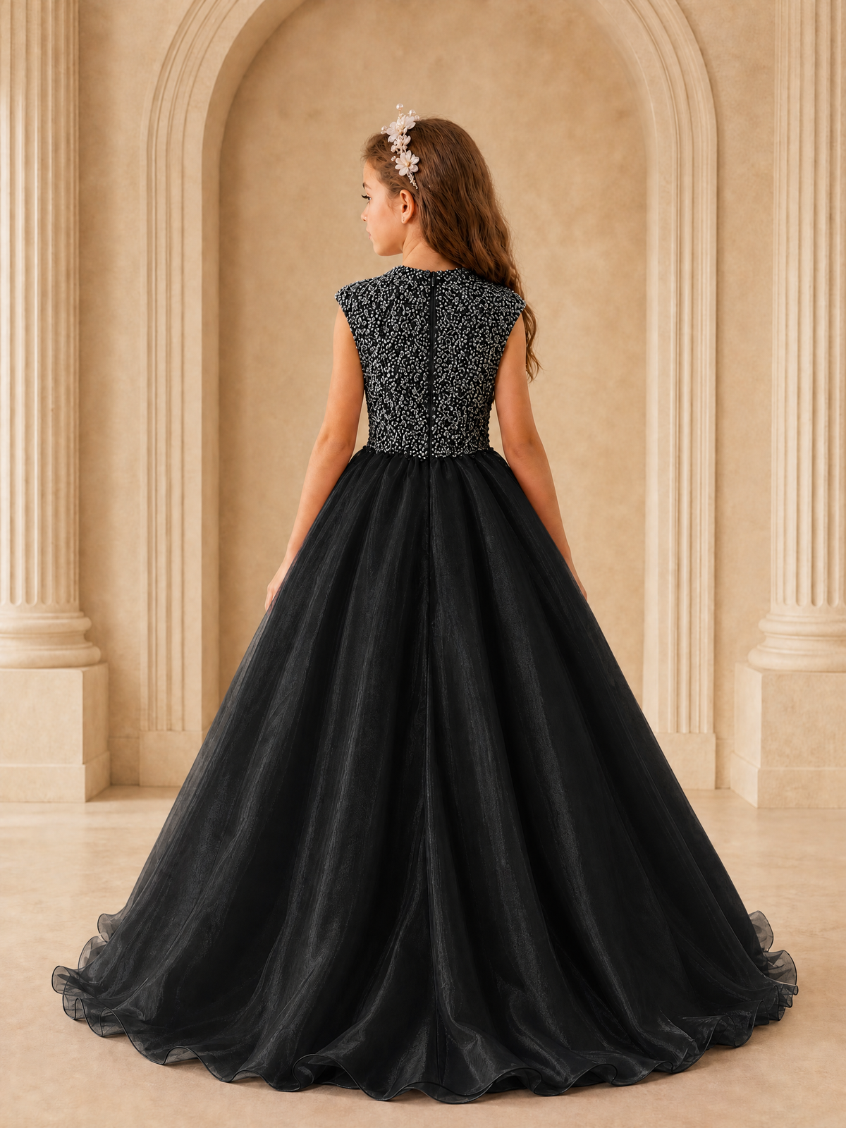 BOLODOO Black Sequin Tulle Flower Girl Dress with Cap Sleeves - Black - Black_2