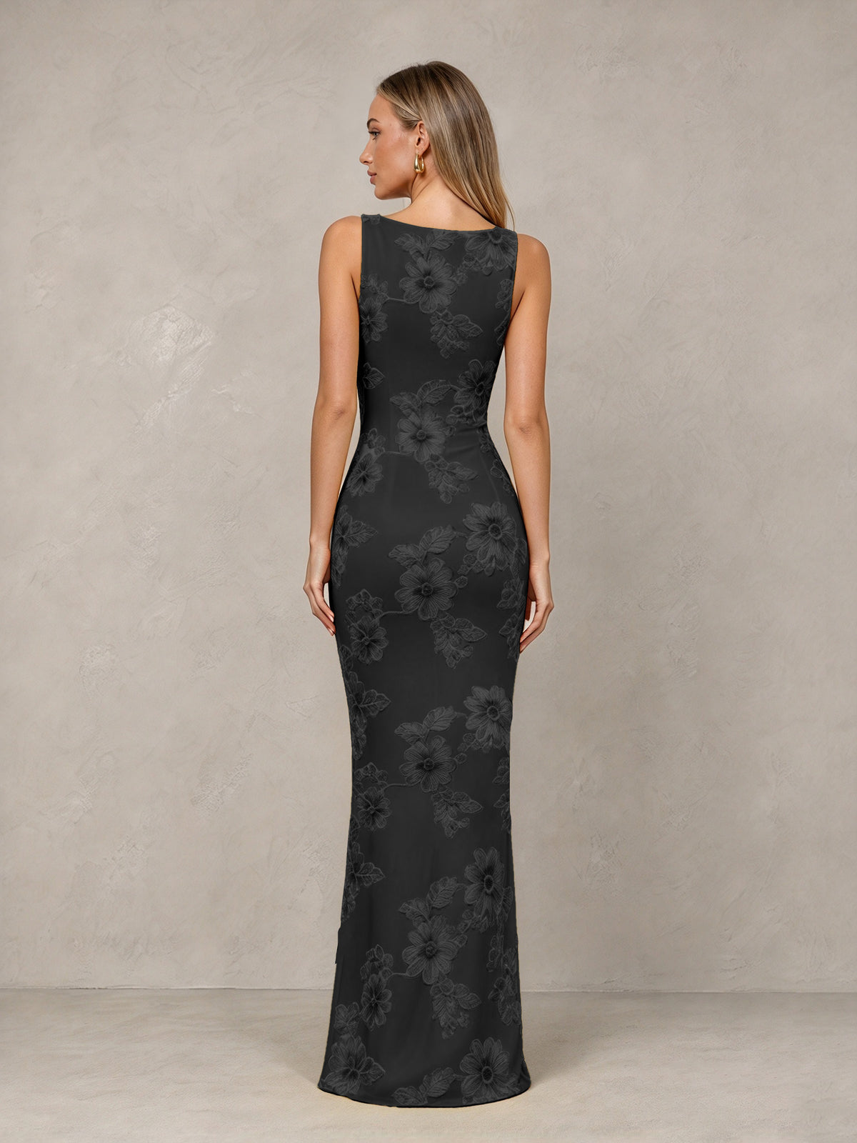 BOLODOO Black Floral Sleeveless Maxi Wedding Guest Dress - Black - Black(2)