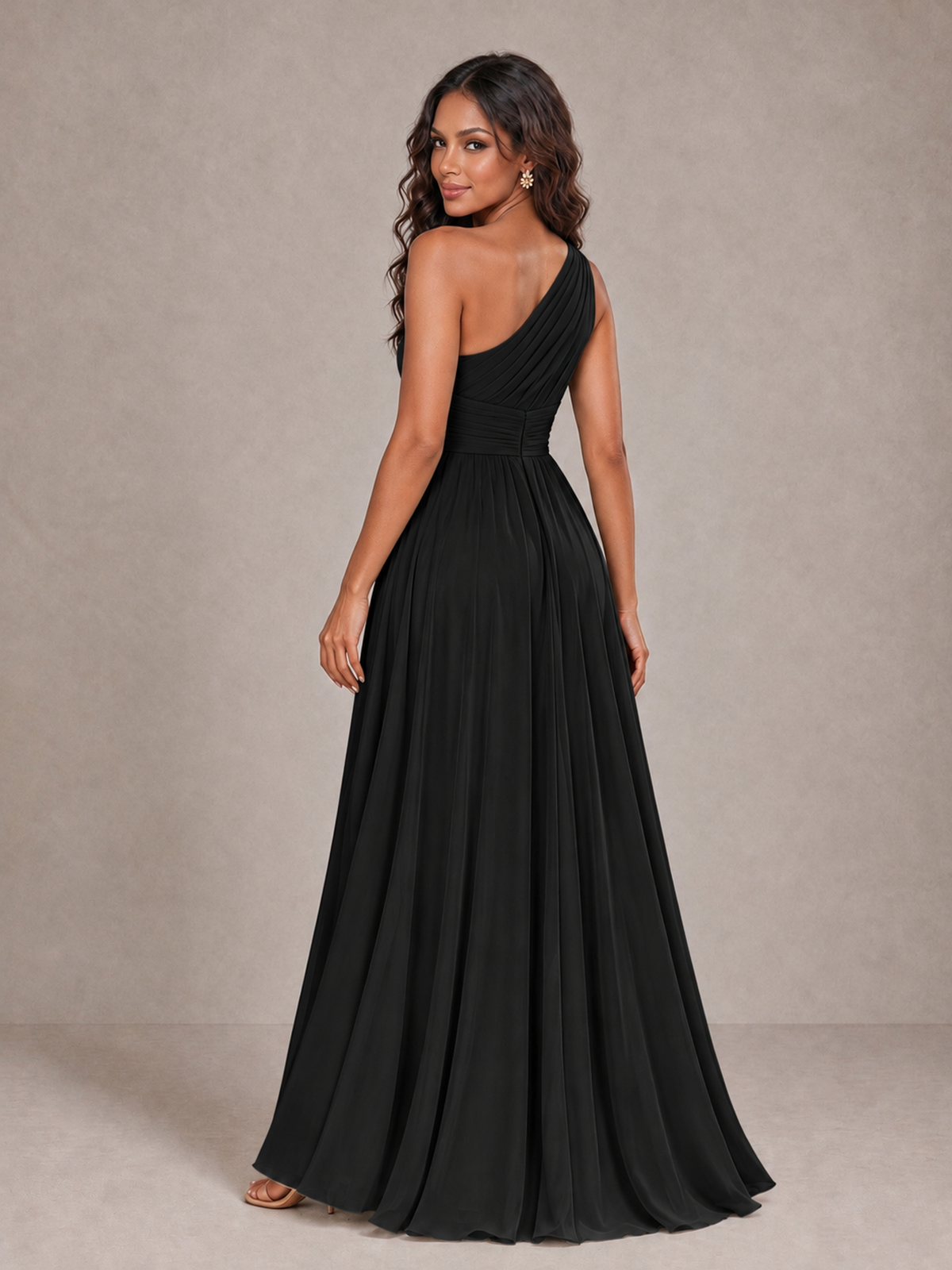 BOLODOO Black One-Shoulder A-Line Bridesmaid Dress - Black - Black_2