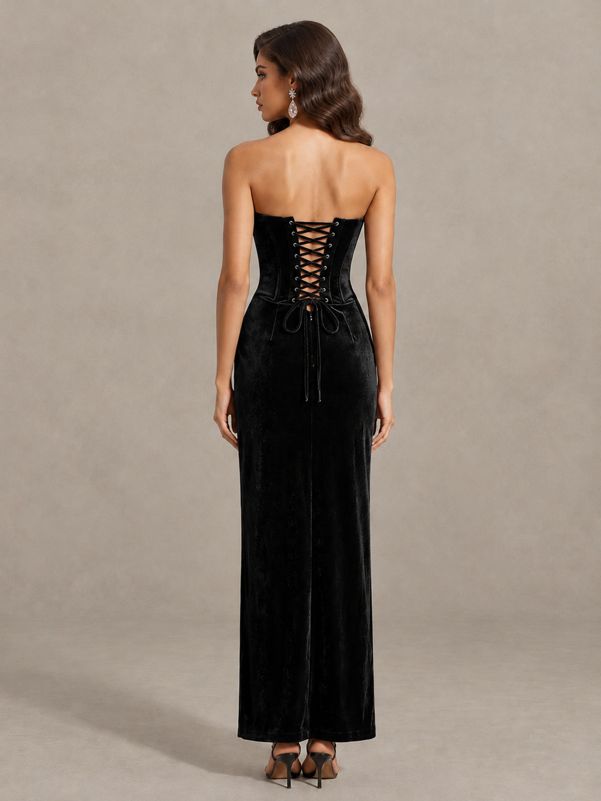 BOLODOO Black Strapless Velvet Cocktail Maxi Dress - Black - Black_2