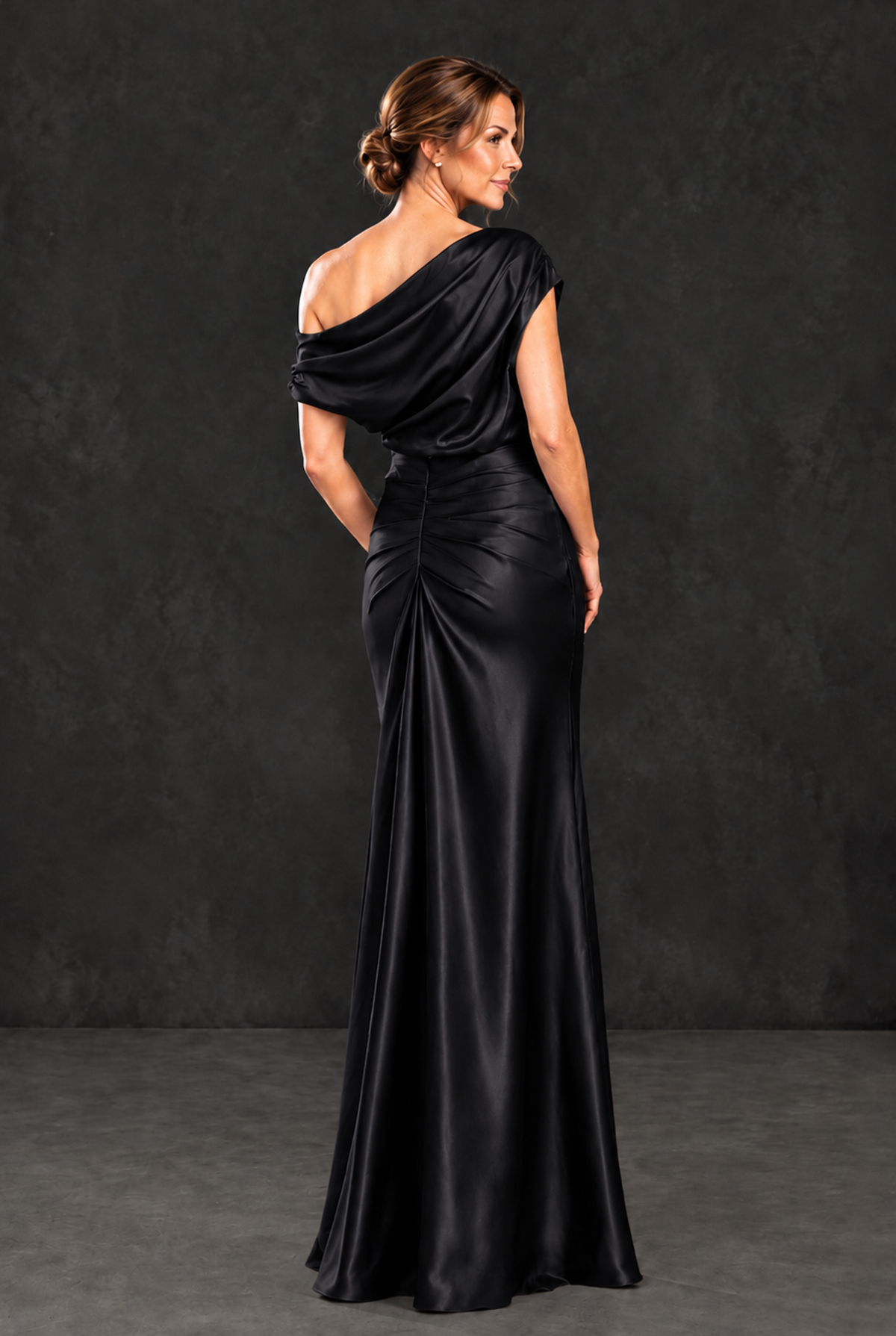 BOLODOO Black Asymmetric Ruched Mother of the Bride Dress - Black - Black_2