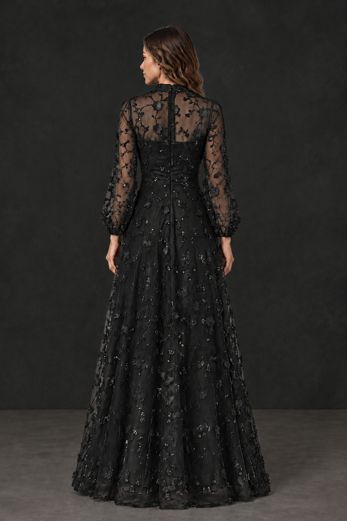 BOLODOO Black Long Sleeve Floral Mother of the Bride Dress - Black - Black_2