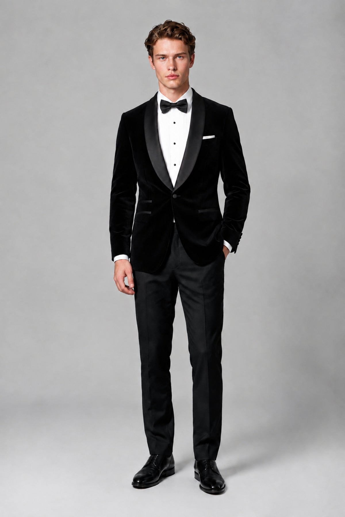 BOLODOO Men's Black Velvet Blazer | Shawl Lapel Tuxedo Jacket - Black - Black_2