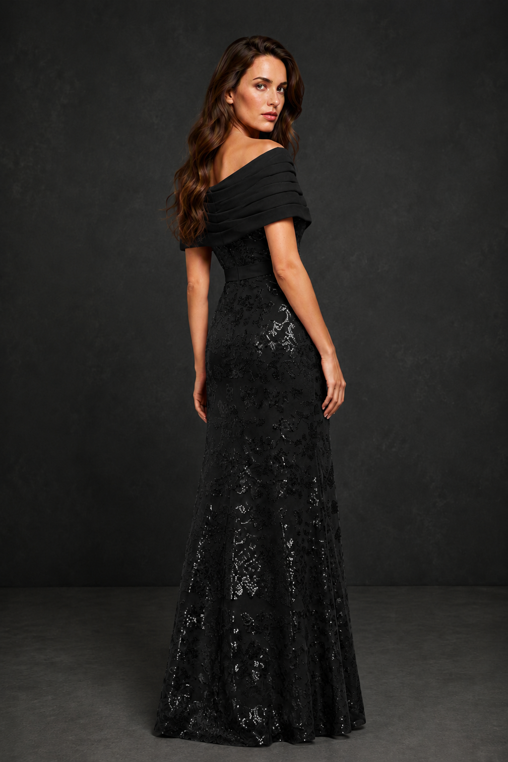 BOLODOO Black Off-Shoulder Sequin Lace Mermaid Evening Gown | Mother of the Bride Formal Dress - Black
