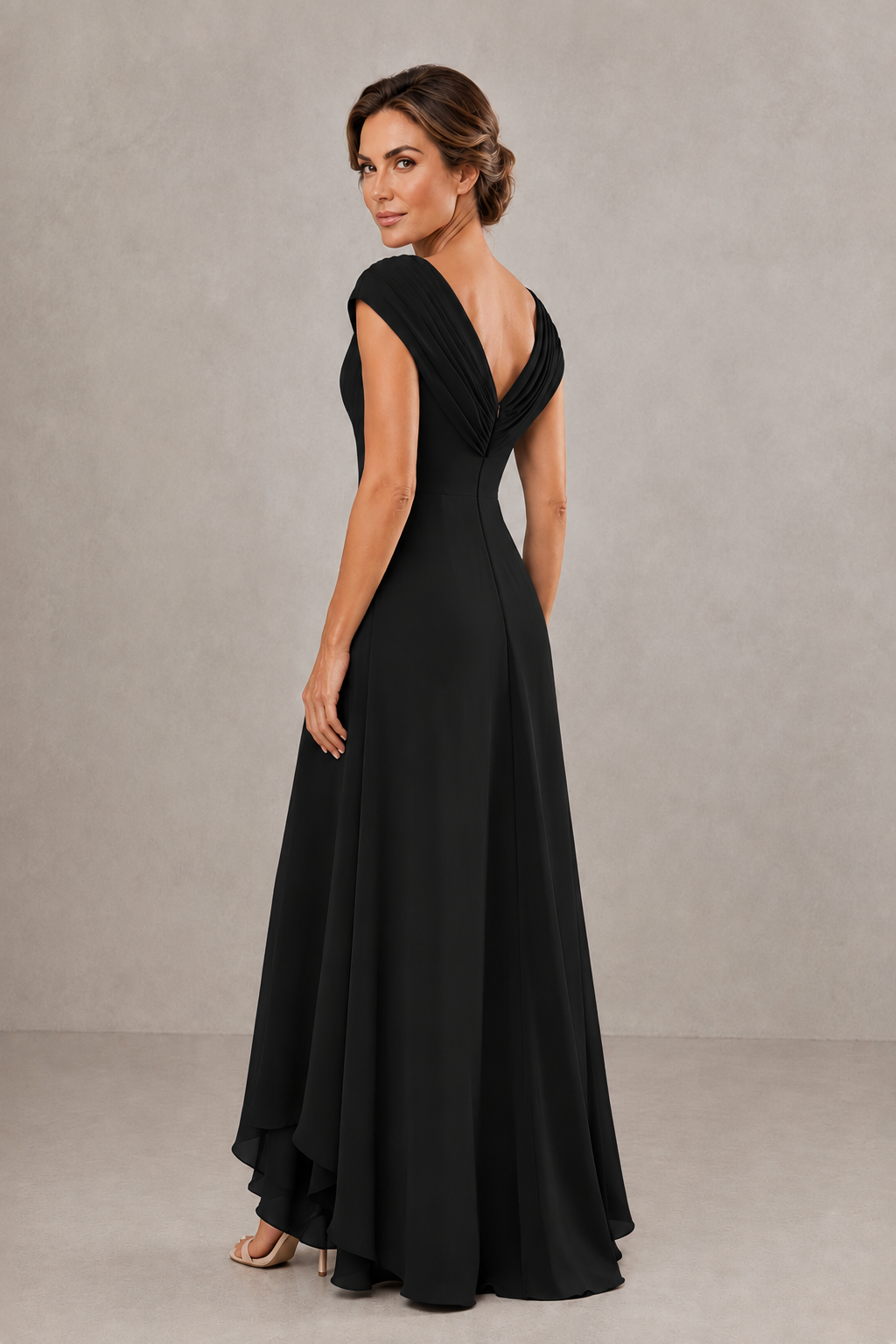 BOLODOO Black V-Neck High-Low Mother of the Bride Dress - Black