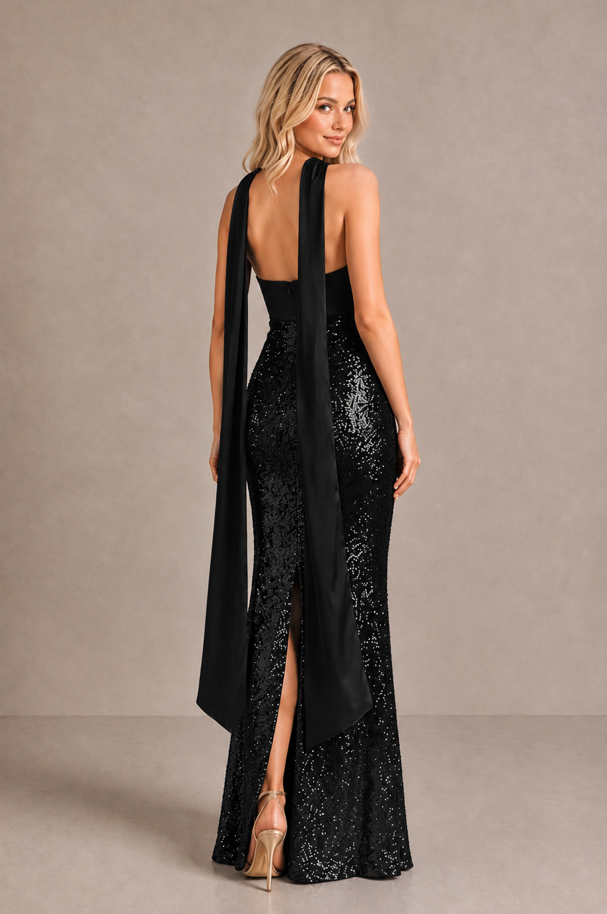 BOLODOO Black Strapless Sweetheart Evening Dress with Scarf - Black - Black_2