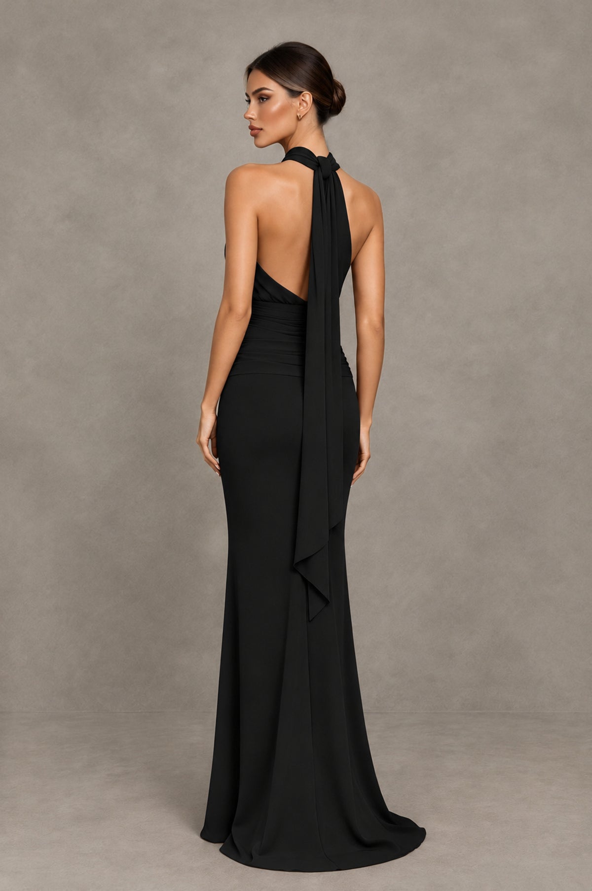 BOLODOO Black Chiffon Halter Maxi Formal Wedding Guest Dress - Black - Black_2