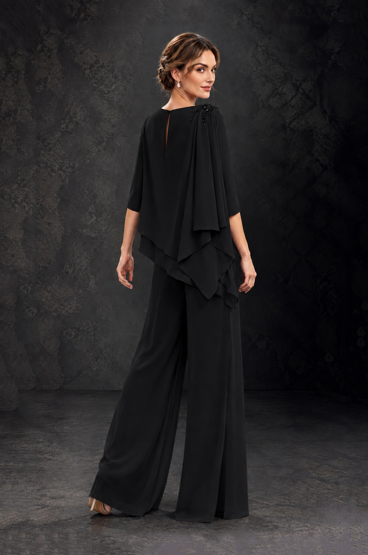 BOLODOO Black Layered Wide-Leg Mother of the Bride Pant Suit - Black - Black_2