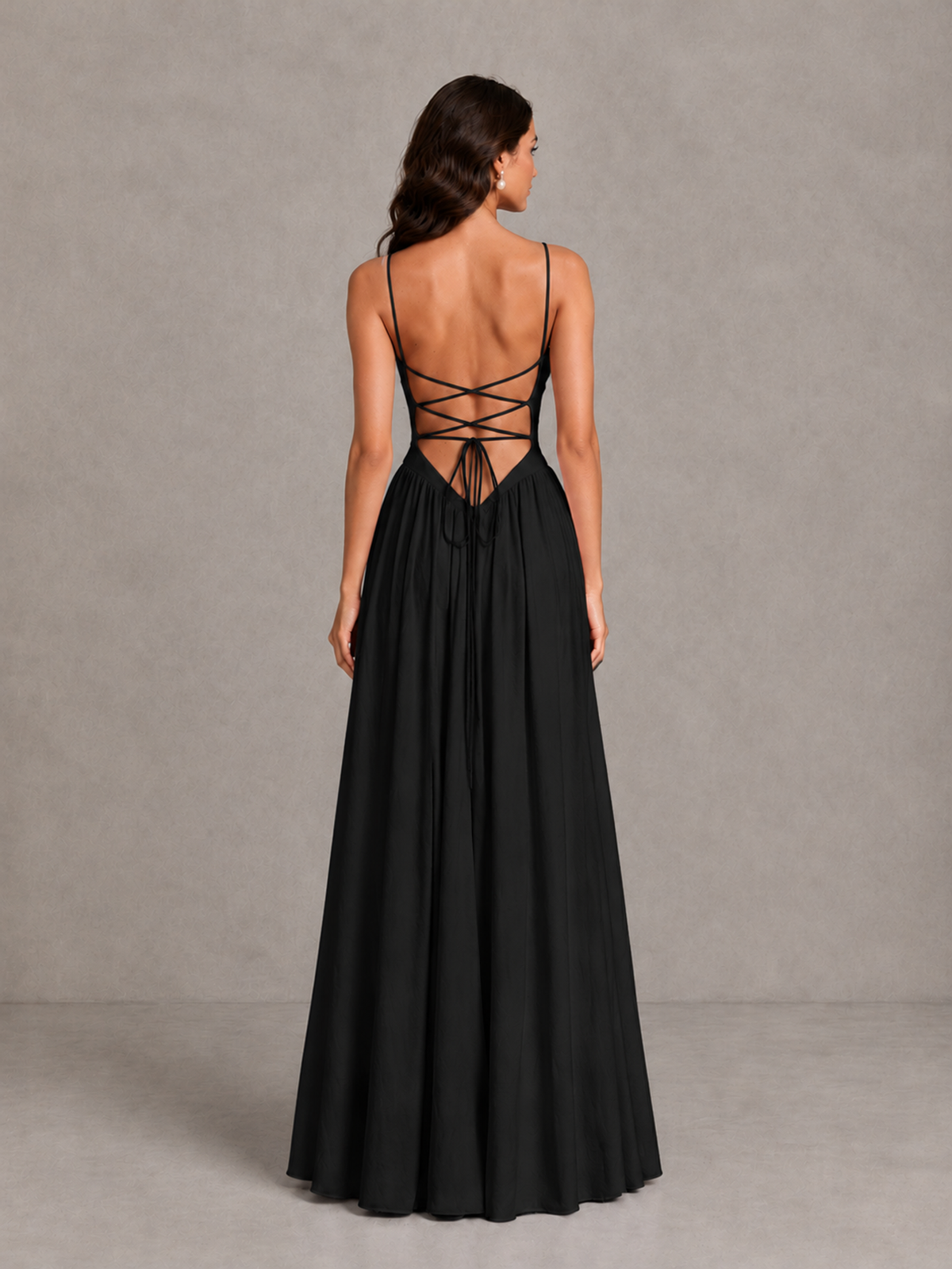 BOLODOO Black Lace-Up Back A-Line Bridesmaid Dress - Black - Black_2