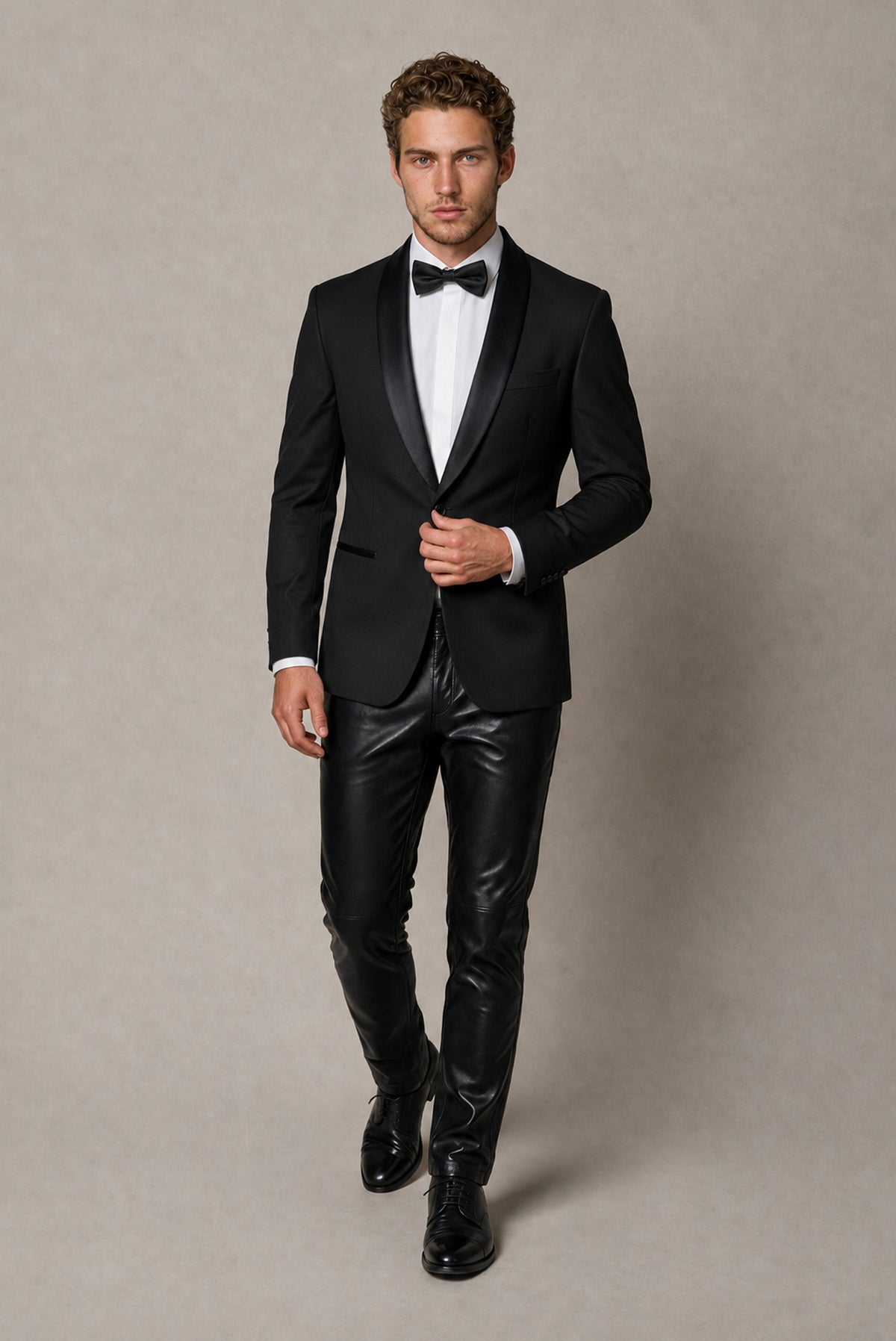 BOLODOO Men's Black Tuxedo Blazer | Black Shawl Lapel Single-Breasted Formal Jacket - Black