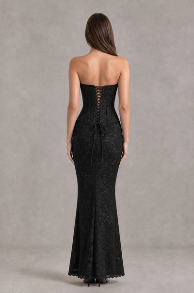 BOLODOO Black Strapless Lace Corset Wedding Guest Dress - Black - Black_2
