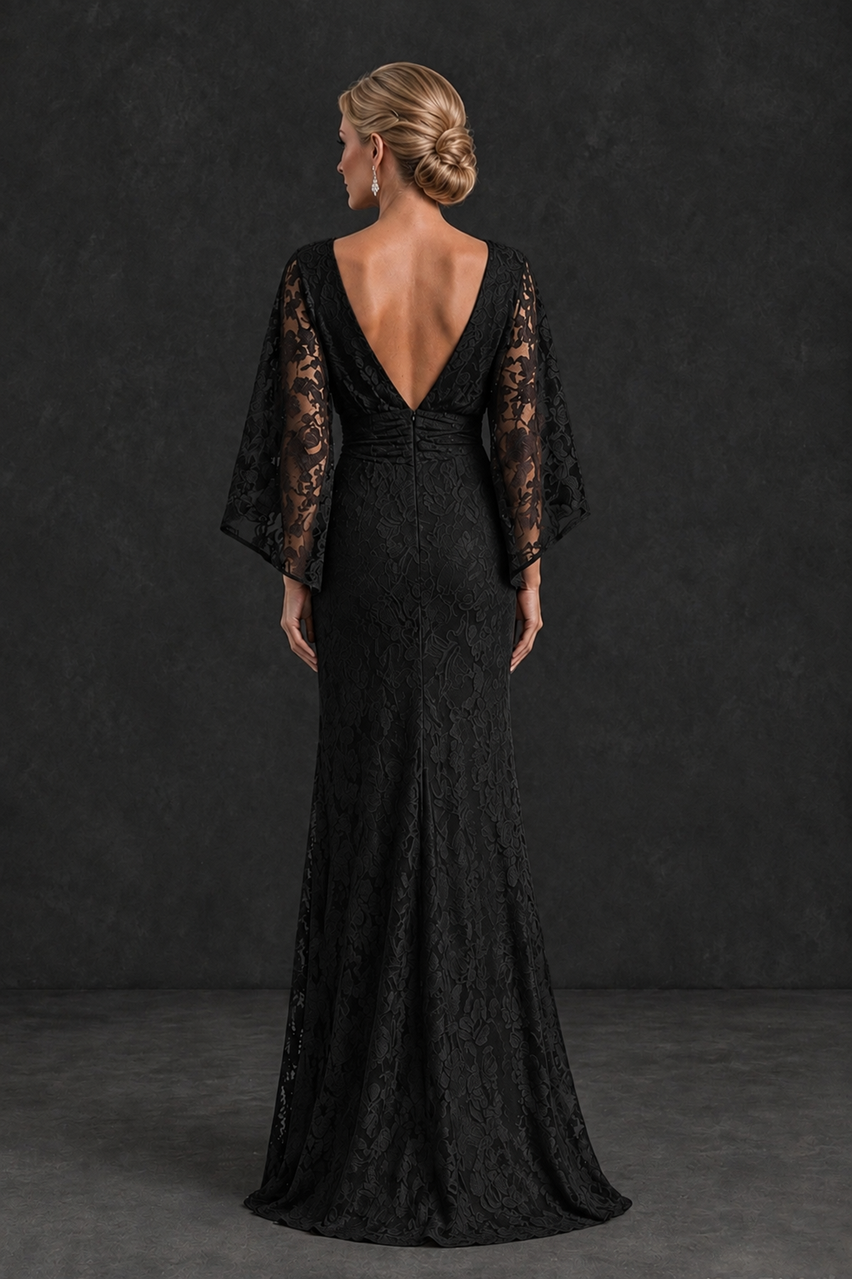 BOLODOO Black Lace Flutter Sleeve Mother of the Bride Dress - Black - Black_2