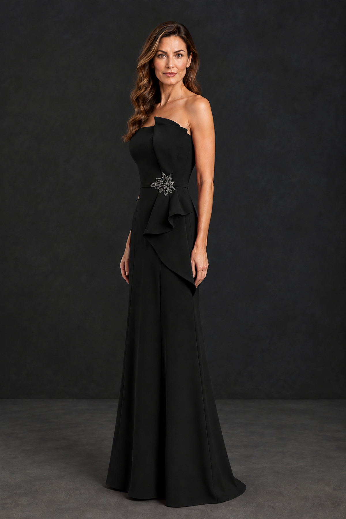 BOLODOO Black Strapless Mother of the Bride Dress with Ruffle Detail - Black - Black_3