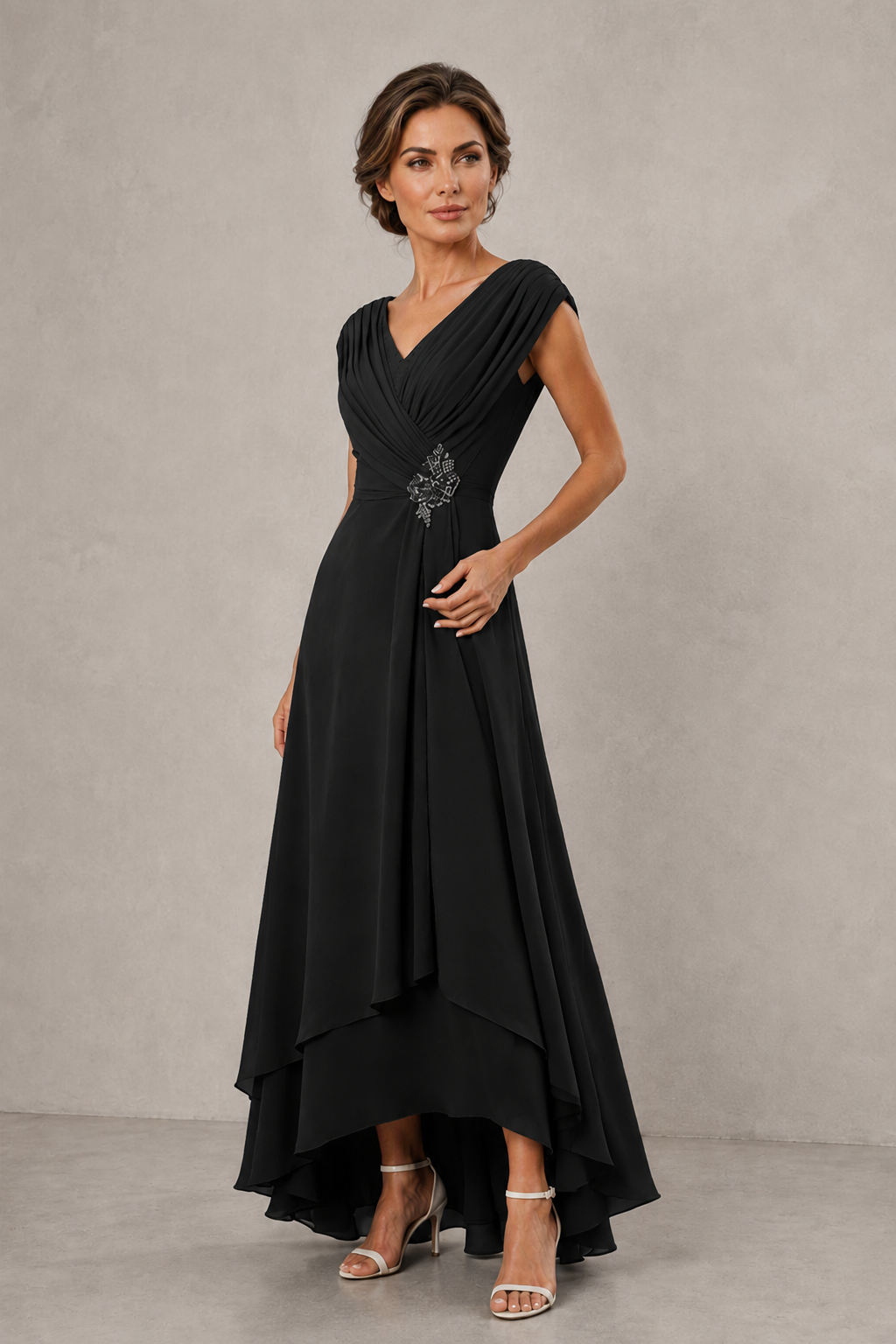 BOLODOO Black V-Neck High-Low Mother of the Bride Dress - Black