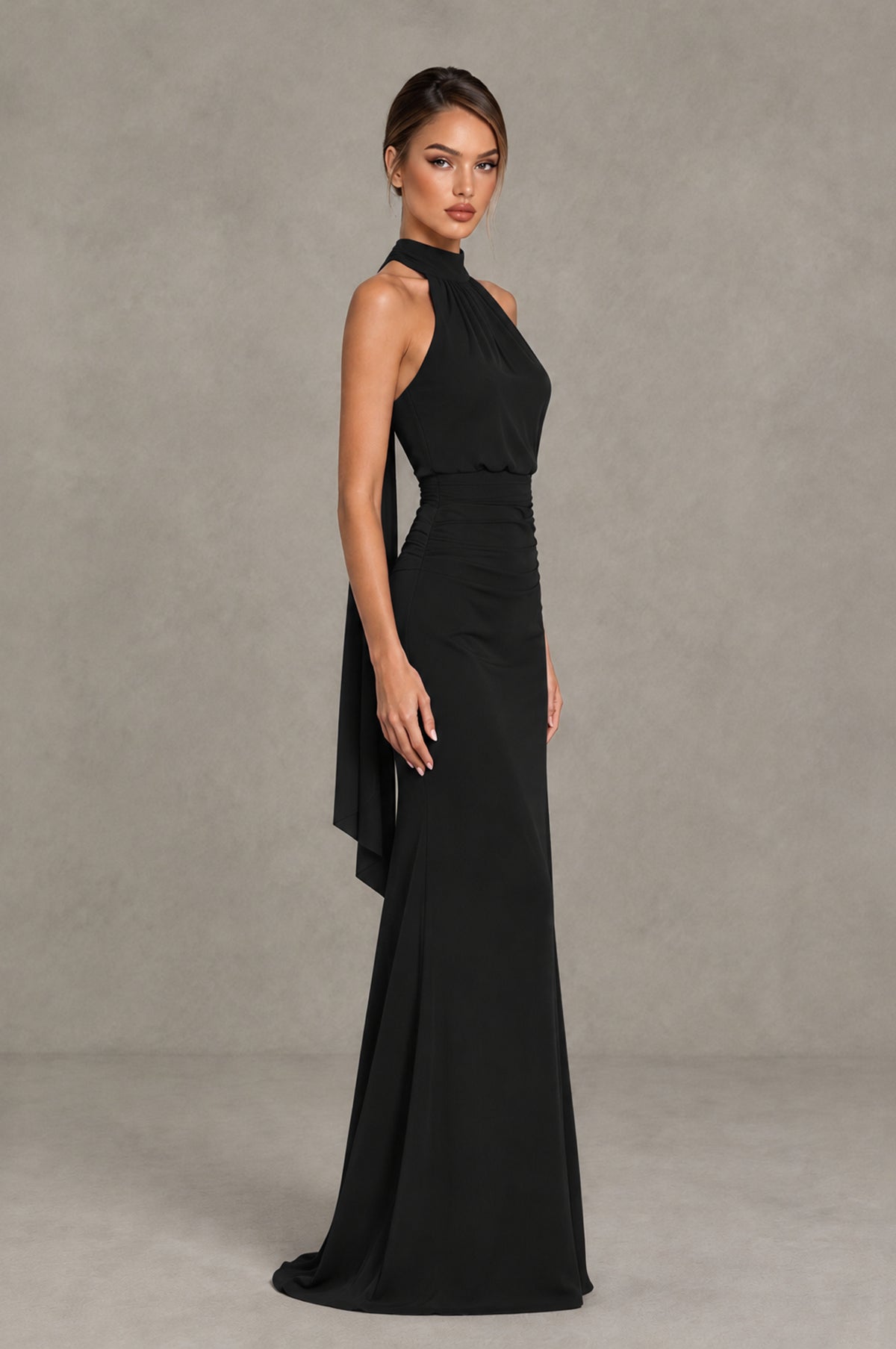 BOLODOO Black Chiffon Halter Maxi Formal Wedding Guest Dress - Black - Black_3