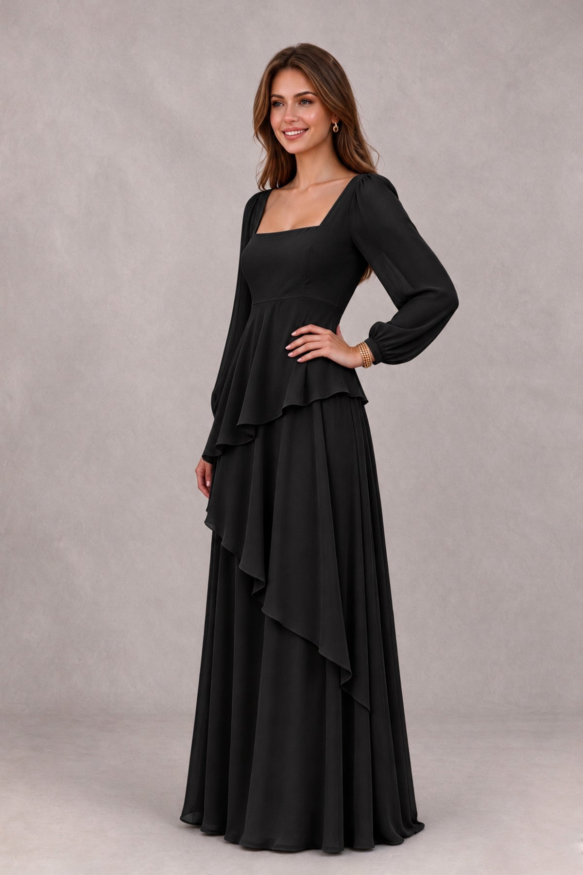 BOLODOO Black Long Sleeve Ruffle Bridesmaid Dresses - Black - Black_3