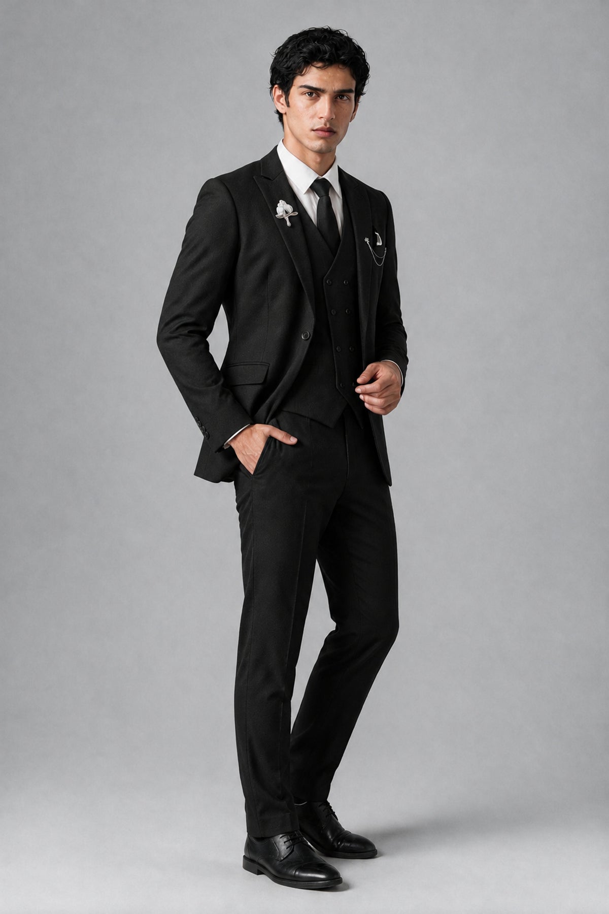 Bolodoo Men's Black 2-Piece Suit – Notch Lapel Jacket & Trousers - Black - Black_3