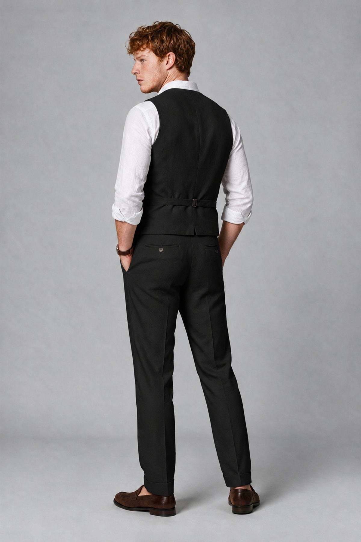 Bolodoo Men's Black 2-Piece Vest and Pants Set with V-Neck Waistcoat - Black - Black_3