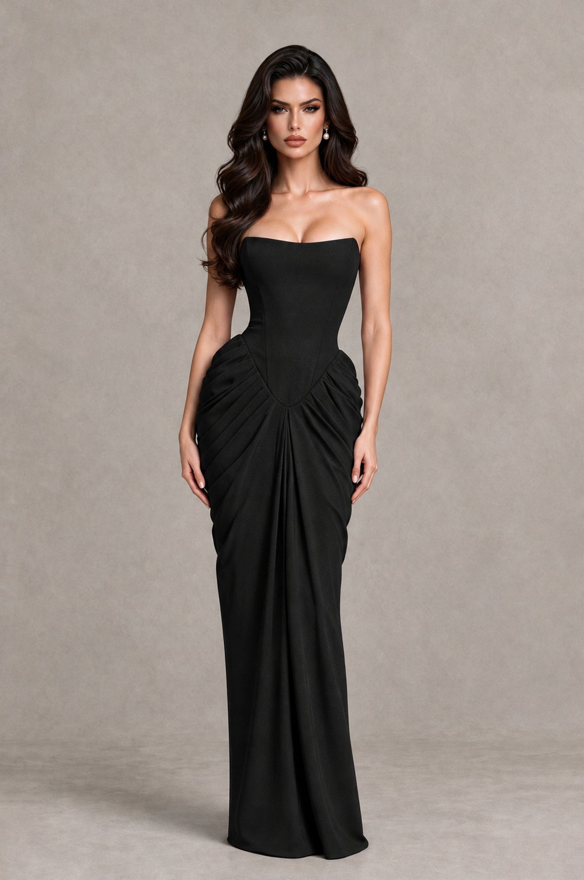 BOLODOO Black Strapless Ruched Corset Evening Gown - Black - Black_3