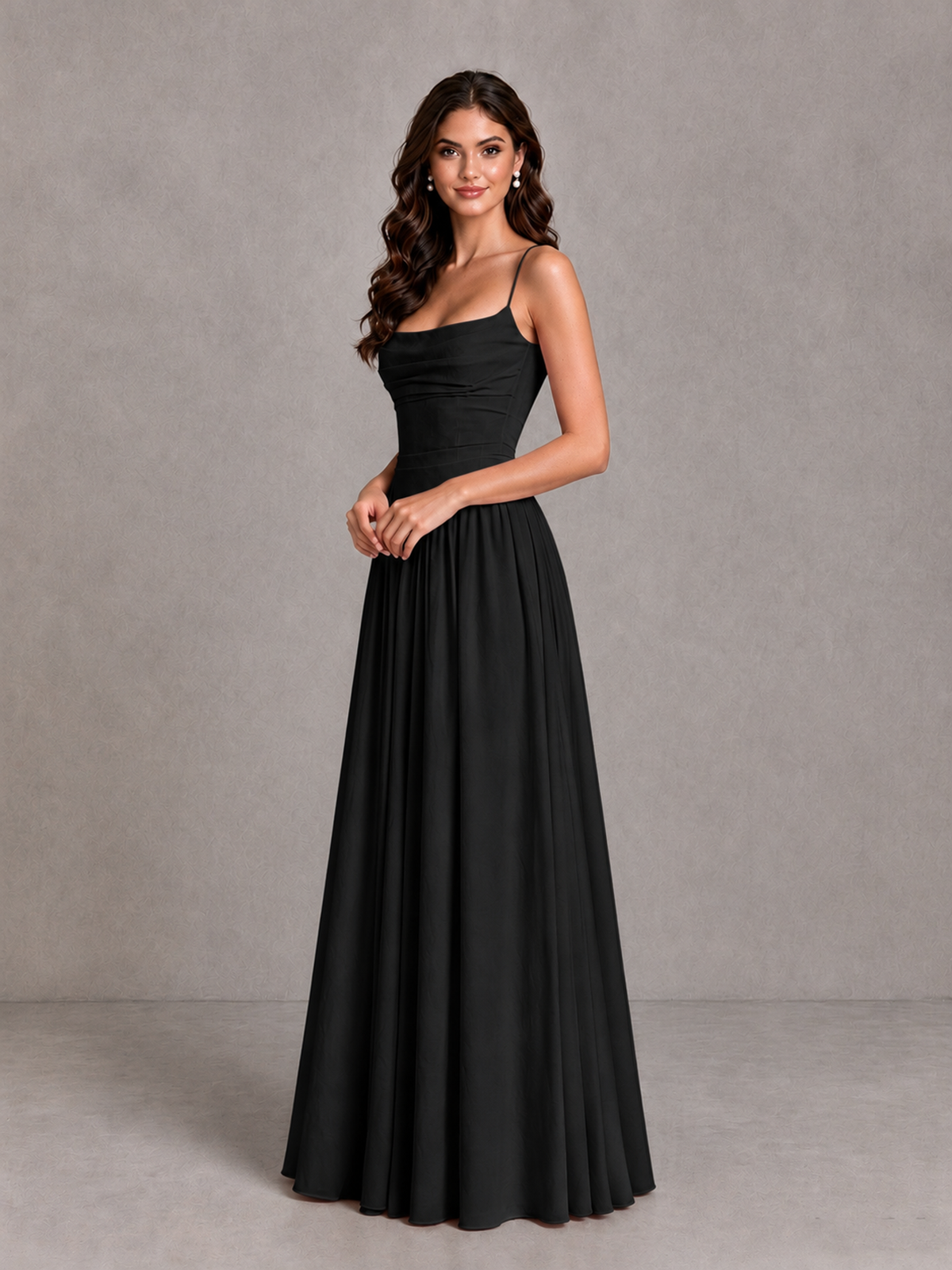 BOLODOO Black Lace-Up Back A-Line Bridesmaid Dress - Black - Black_3