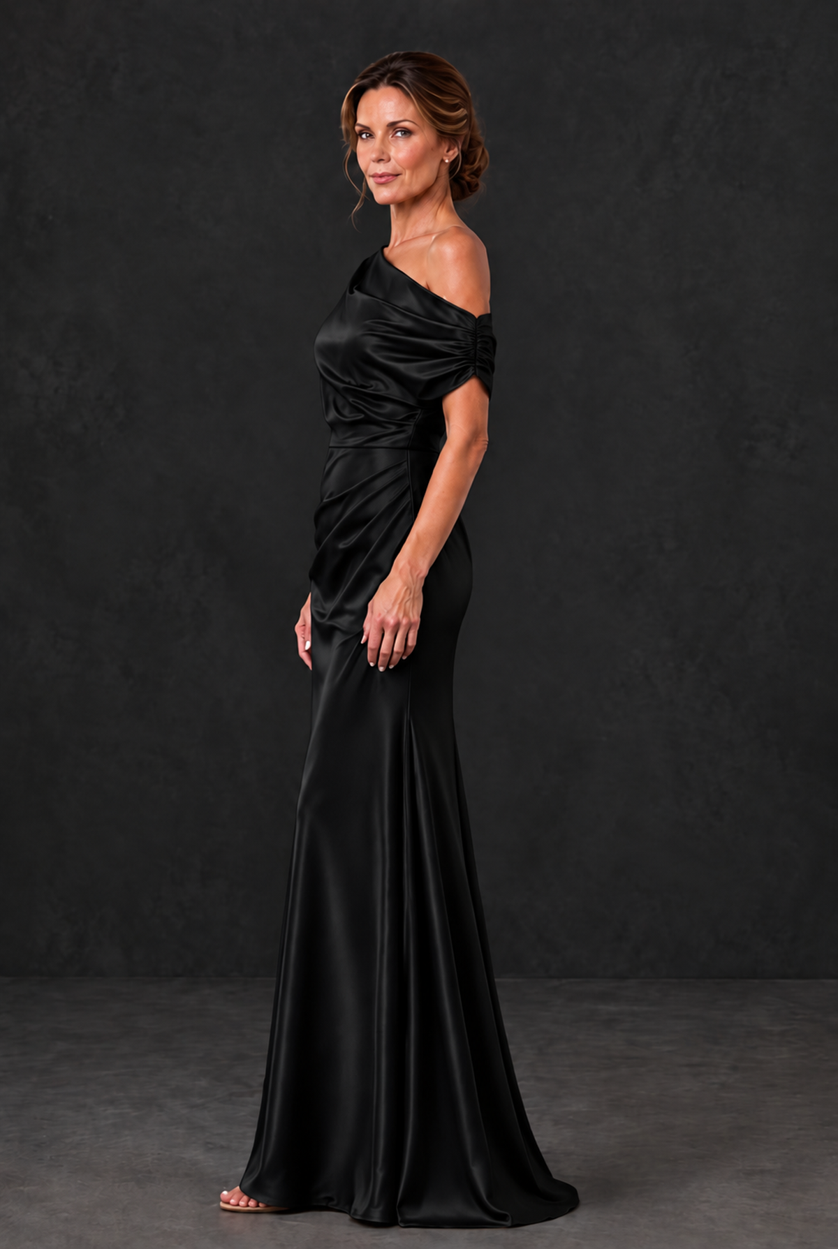 BOLODOO Black Asymmetric Ruched Mother of the Bride Dress - Black - Black_3