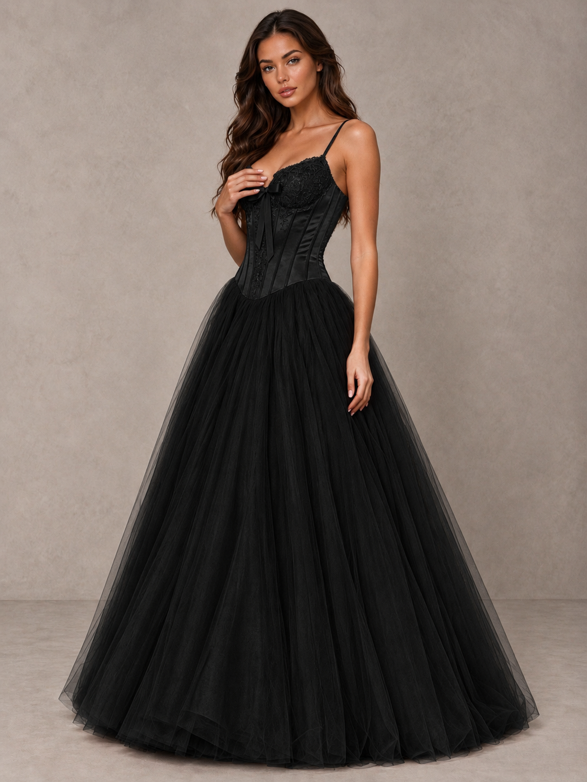 BOLODOO Black Corset Tulle Prom Dress with Spaghetti Straps - Black - Black_3