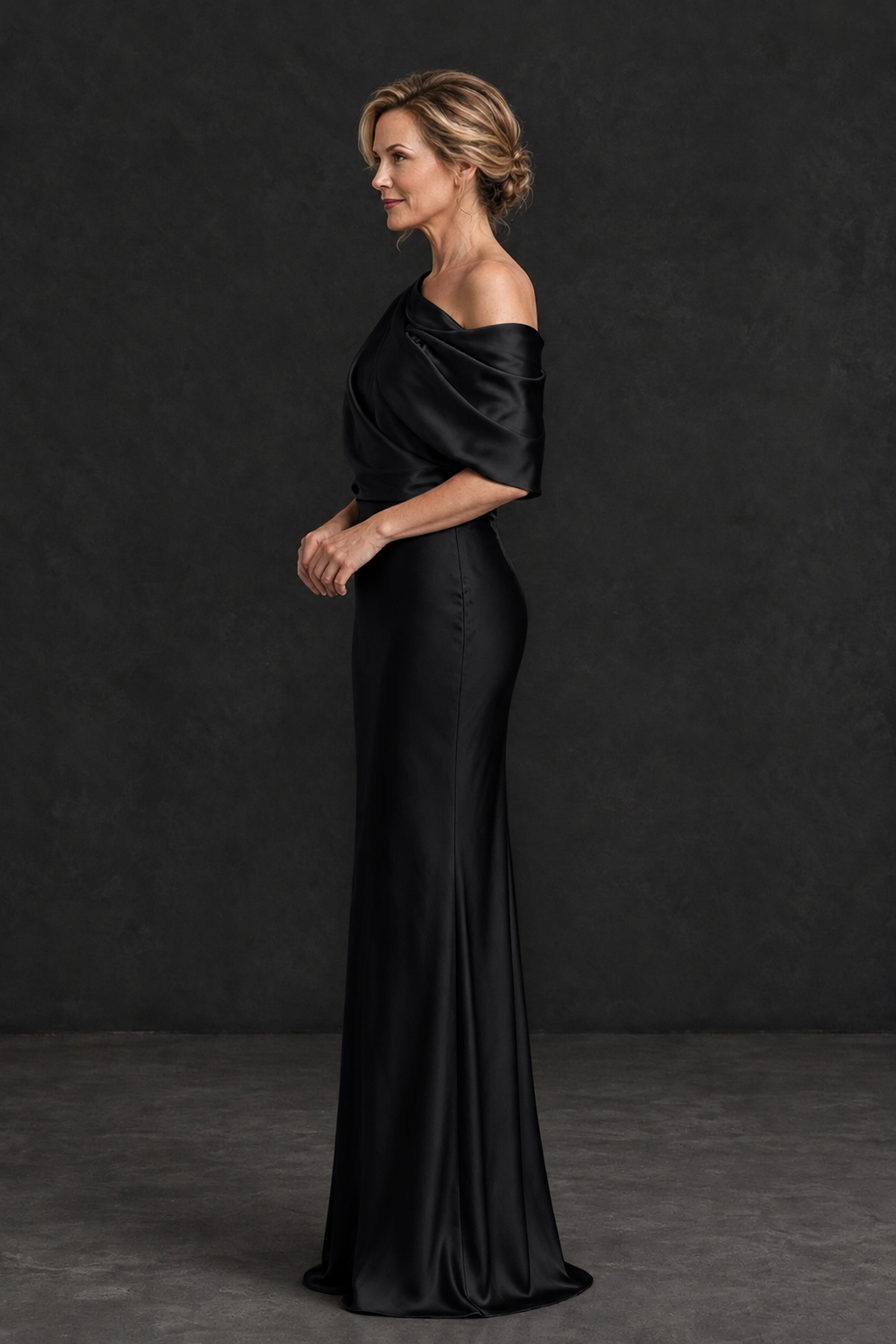 BOLODOO Black Satin Asymmetric Mother of the Bride Dress - Black - Black_3