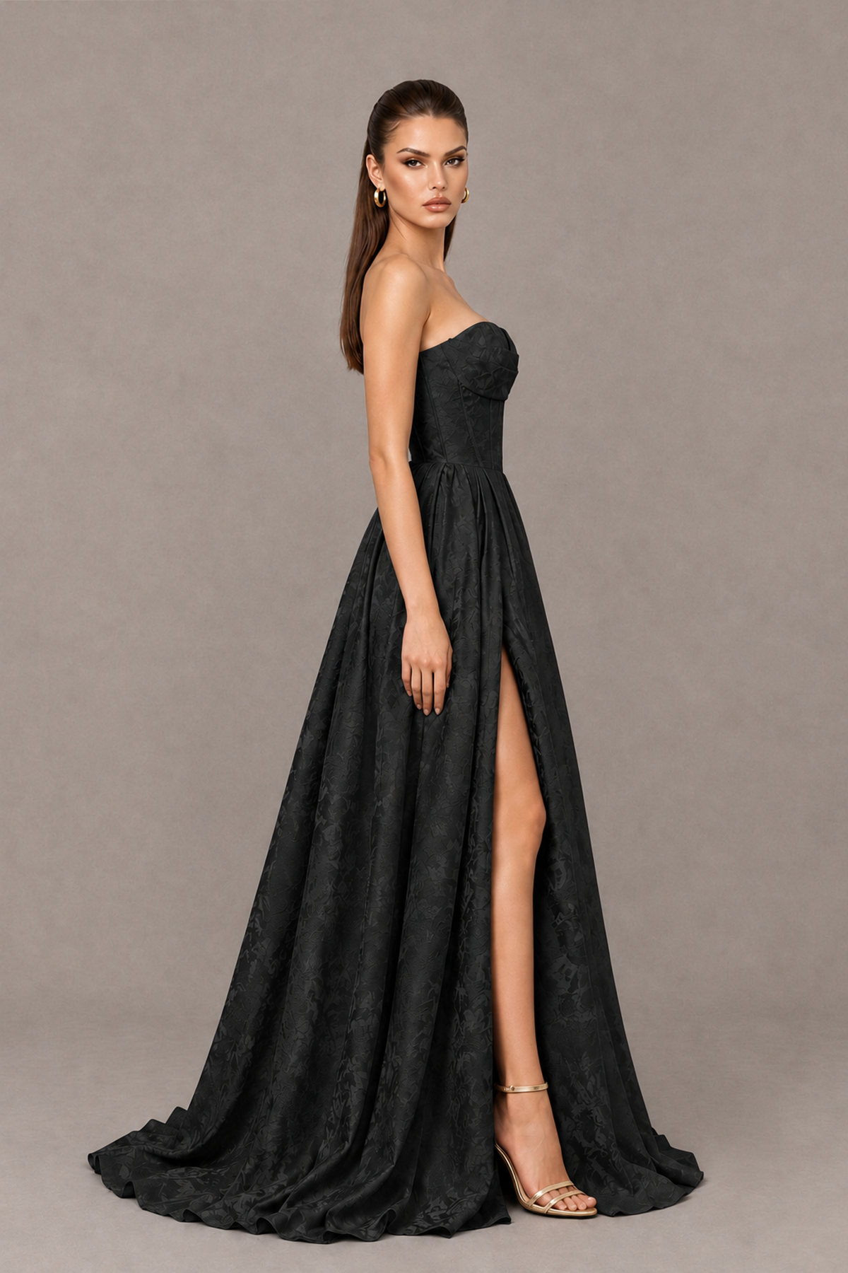 BOLODOO Black Strapless Sweetheart Corset Prom Dress with High Slit – Lace-Up Back A-Line Evening Gown - Black - Black_3