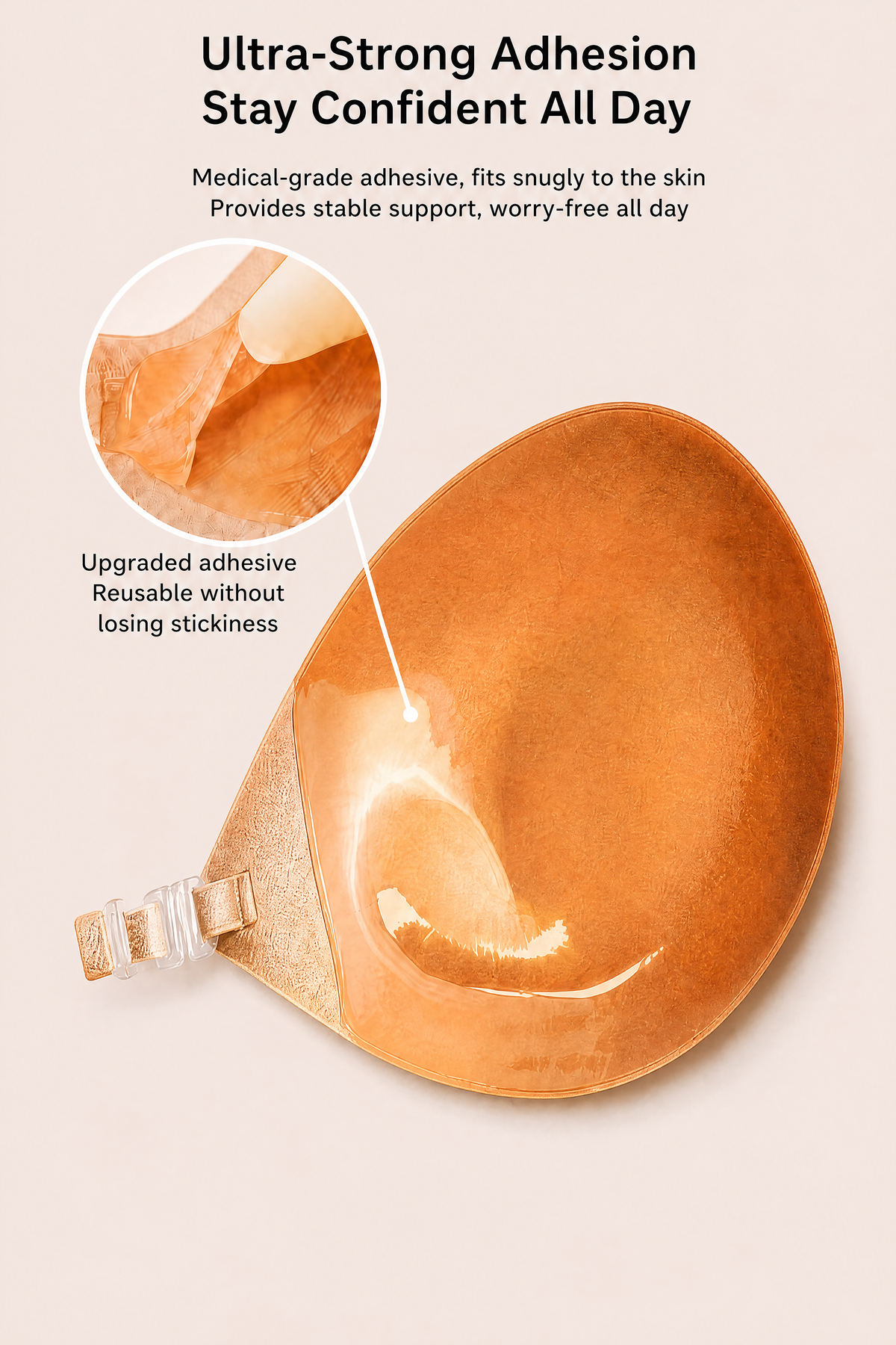 BOLODOO Invisible Adhesive Push-Up Bra - Strapless Backless Reusable Sticky Bra, Beige - Mocha Black - Black