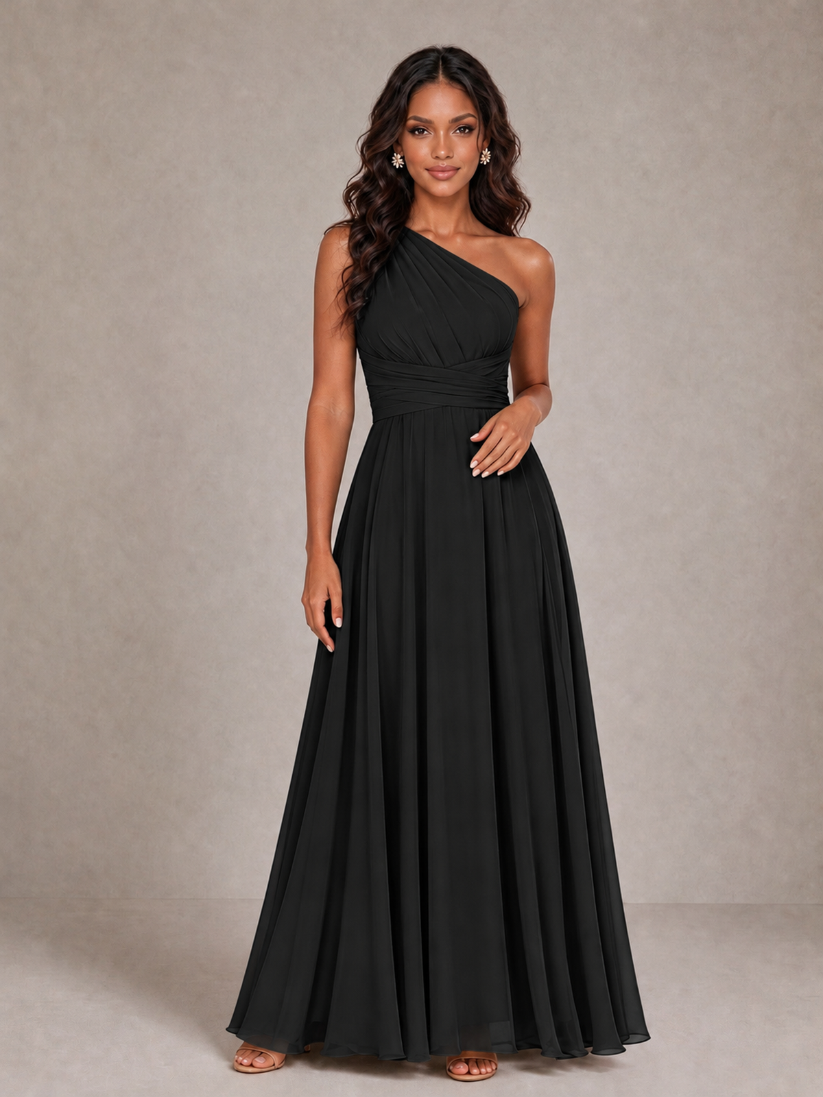 BOLODOO Black One-Shoulder A-Line Bridesmaid Dress - Black - Black_3