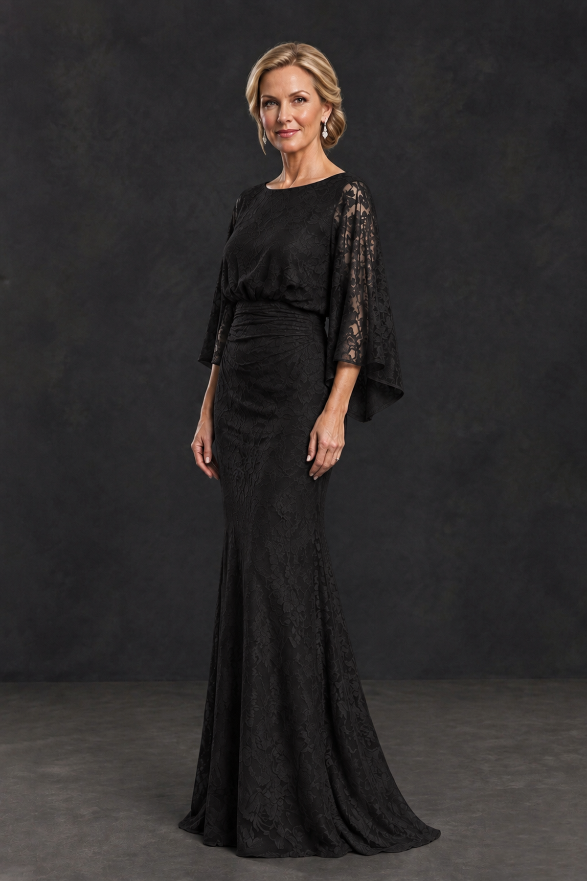 BOLODOO Black Lace Flutter Sleeve Mother of the Bride Dress - Black - Black_3