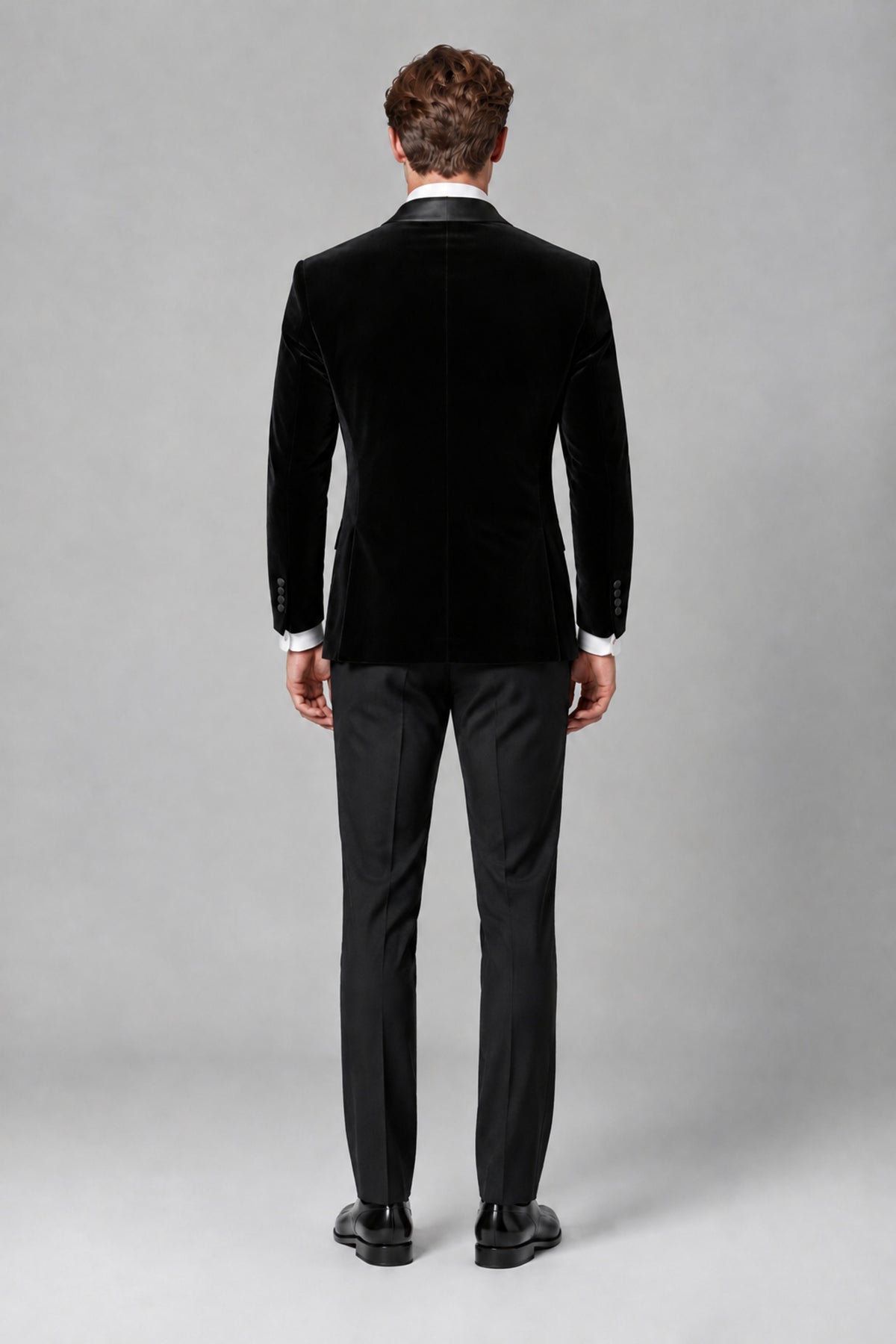 BOLODOO Men's Black Velvet Blazer | Shawl Lapel Tuxedo Jacket - Black - Black_3